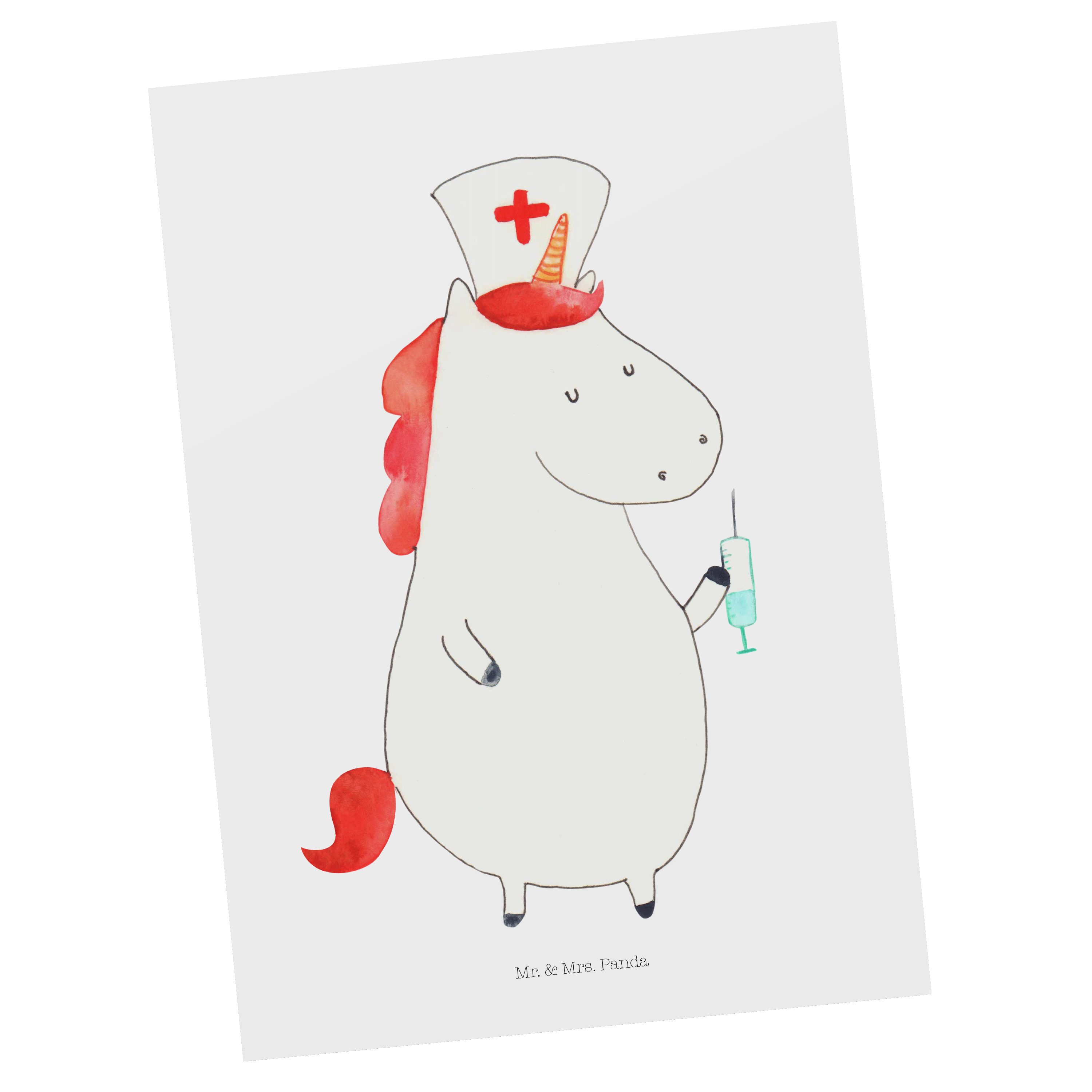 Mr. & Mrs. Panda Postkarte Einhorn Krankenschwester - Weiß - Geschenk, Geburtstagskarte, Ärztin