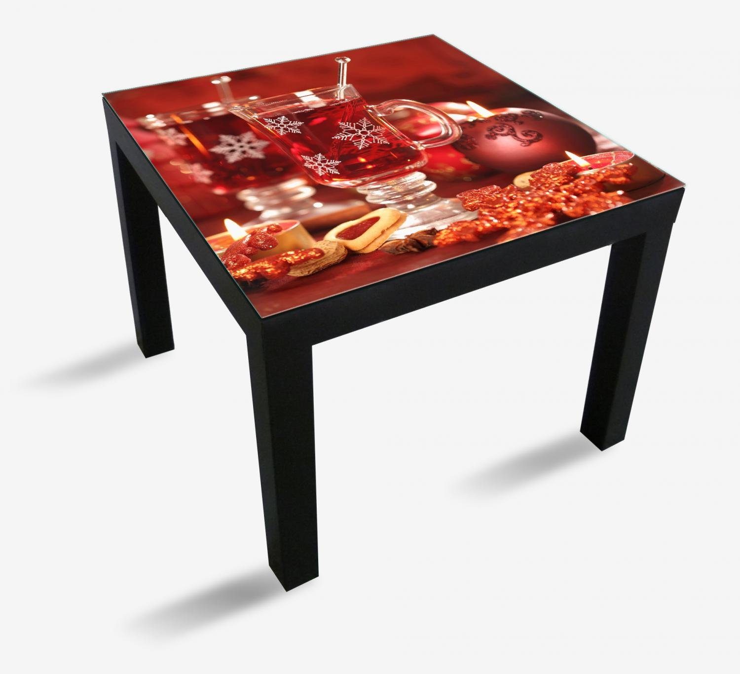 Wallario Tischplatte Heißer Winterpunsch mit Kerzen (1 St), für Ikea Lack Tisch geeignet