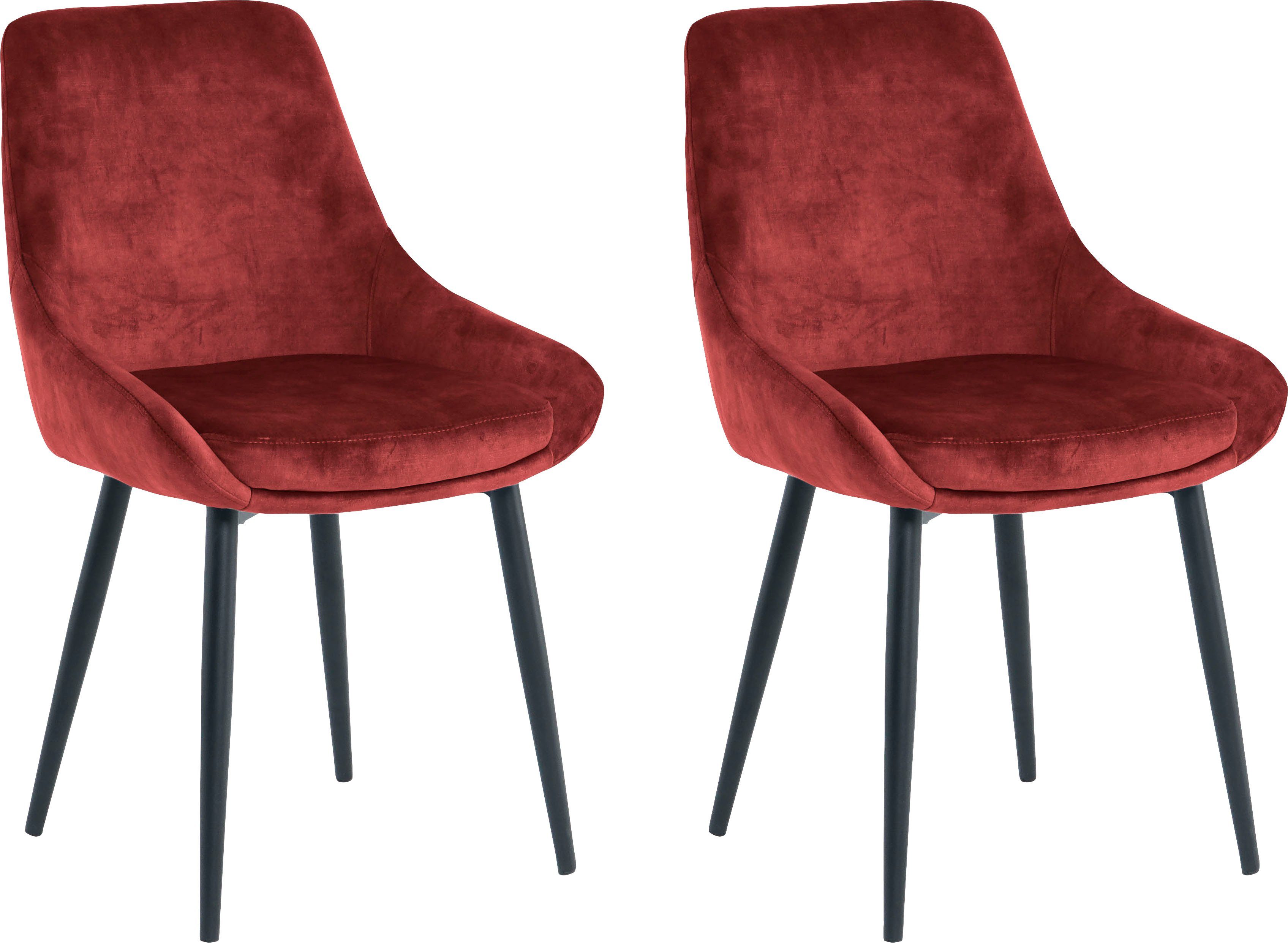 SIT Polsterstuhl (Set, 2 St), glamouröser Bezug in Samtoptik Rot/schwarz | Rot | Polsterstühle