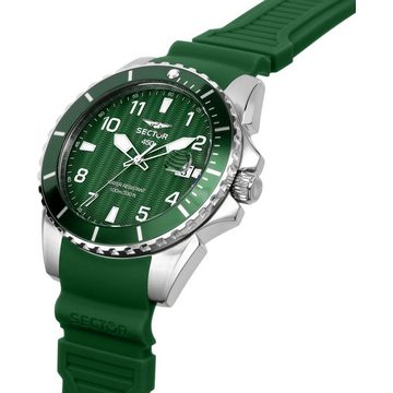 Sector Quarzuhr Sector Herren Armbanduhr Analog, Herren Armbanduhr rund, groß (ca. 44mm), Silikonarmband grün, Fashion