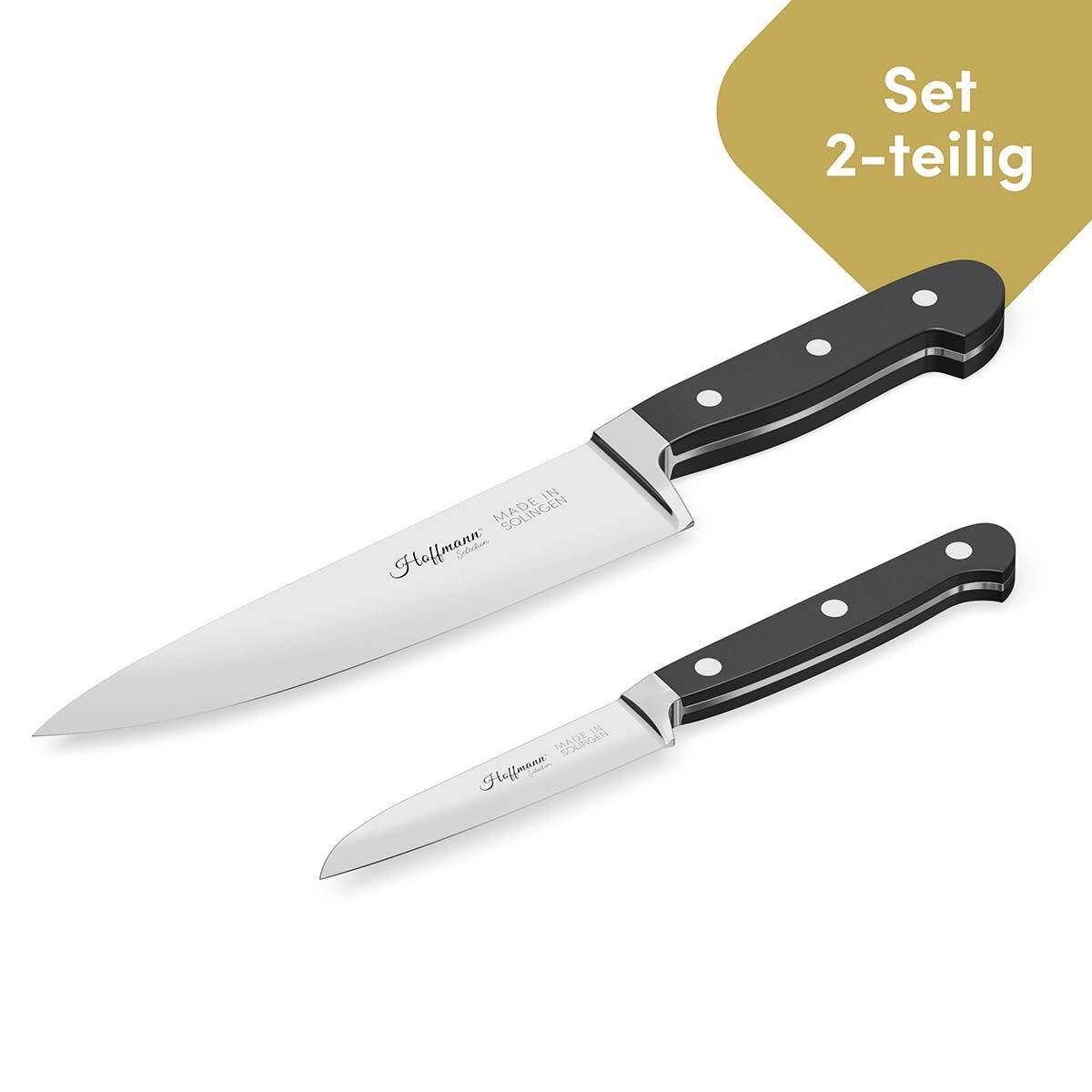 Hoffmann Germany Messer-Set Kochmesser 21 cm & Gemüsemesser 9 cm – Made in Solingen (Set, 2-tlg., 1x Chefmesser 21 cm + 1x Gemüsemesser 9 cm), handgeschmiedet, X50CrMoV15, 58 HRC, Chefmesser + Gemüsemesser