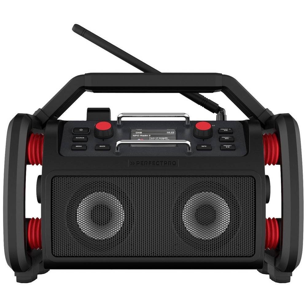 PerfectPro Baustellenradio PE-RP2 Radio (Akku-Ladefunktion, spritzwassergeschützt, staubdicht, stoßfest)