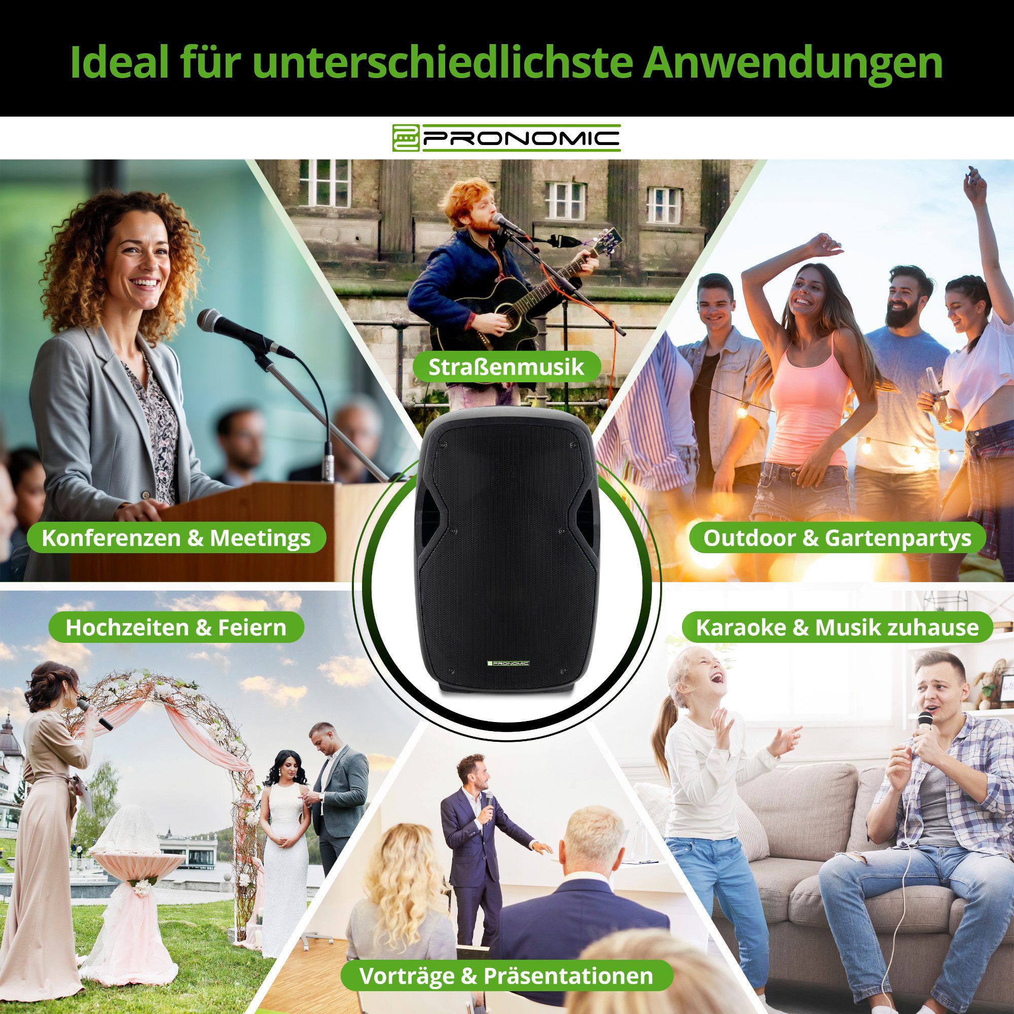 Pronomic MOVE 15MA-A Akku-Aktivbox - Mobile Soundanalage mit 15"-Woofer Lautsprecher (Bluetooth-Schnittstelle, 30 W, TWS Funktion inkl. Funkmikrofon & Headset)