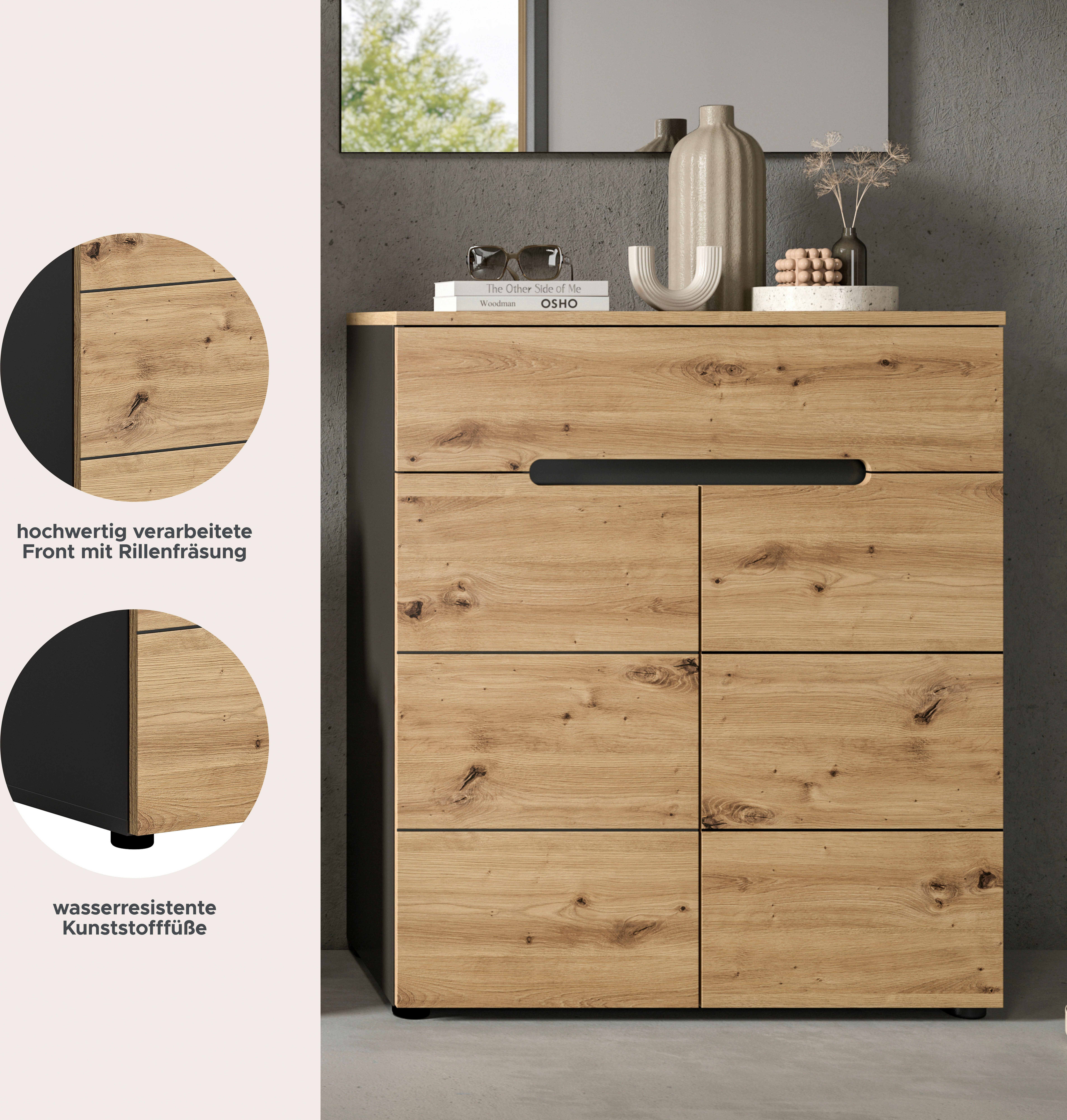 Home affaire Schuhkommode REHAT, TOPSELLER!, Breite 80cm, 2 Türen, 1 Schubkasten, 4 Fächer (1 St., in verschiedenen Farben erhältlich, Platz für ca. 12 Paar Schuhe), Schuhschrank, Kommode, Garderobenschrank, Anrichte, Sideboard