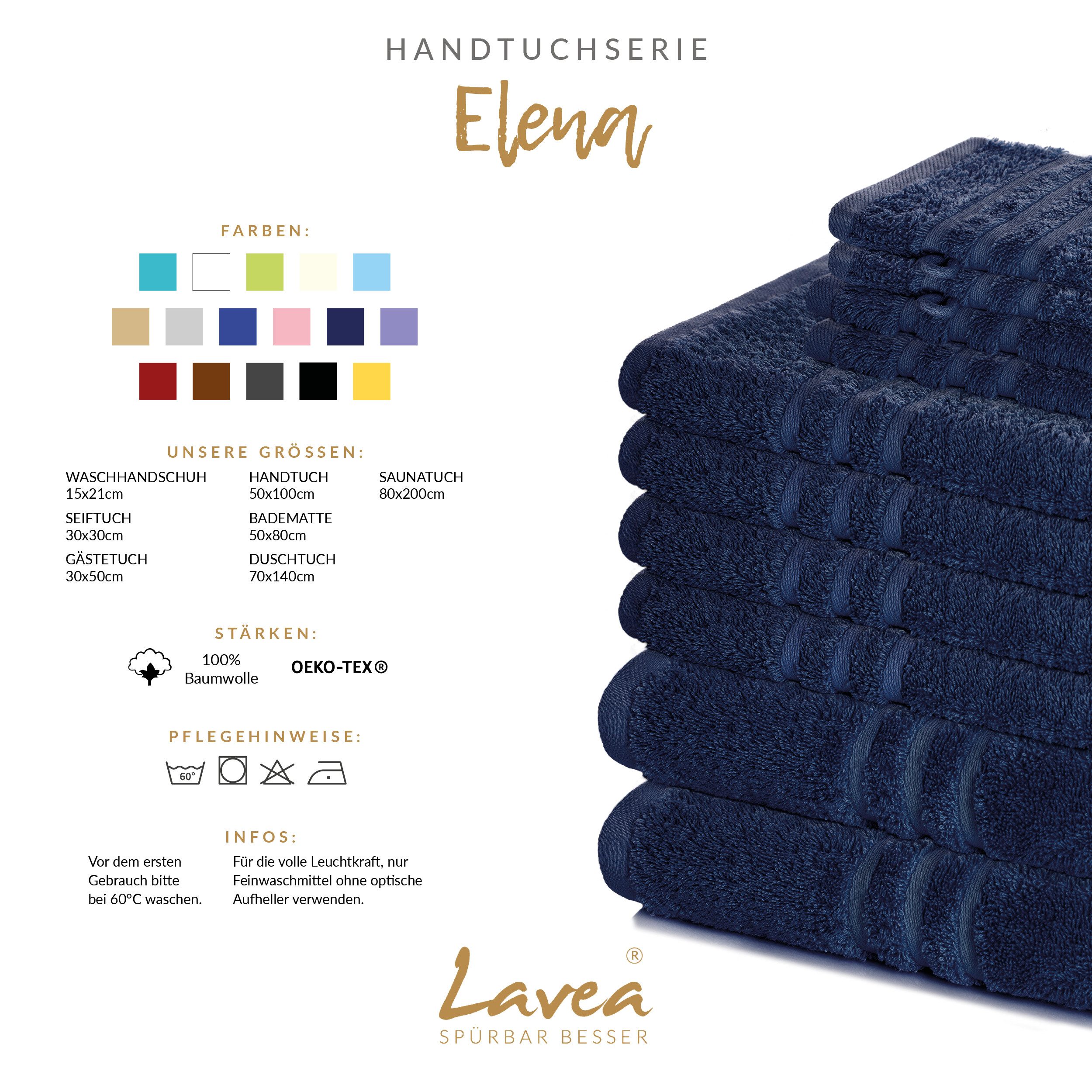 Lavea Duschtuch Elena Frottee Duschtücher Set 70x140 cm Handtücher, 100% Baumwolle (2er Set), Dusch-Handtuch, 500 g/m² Frottier, weich & saugstark, pflegeleicht – Bild 3 von 5
