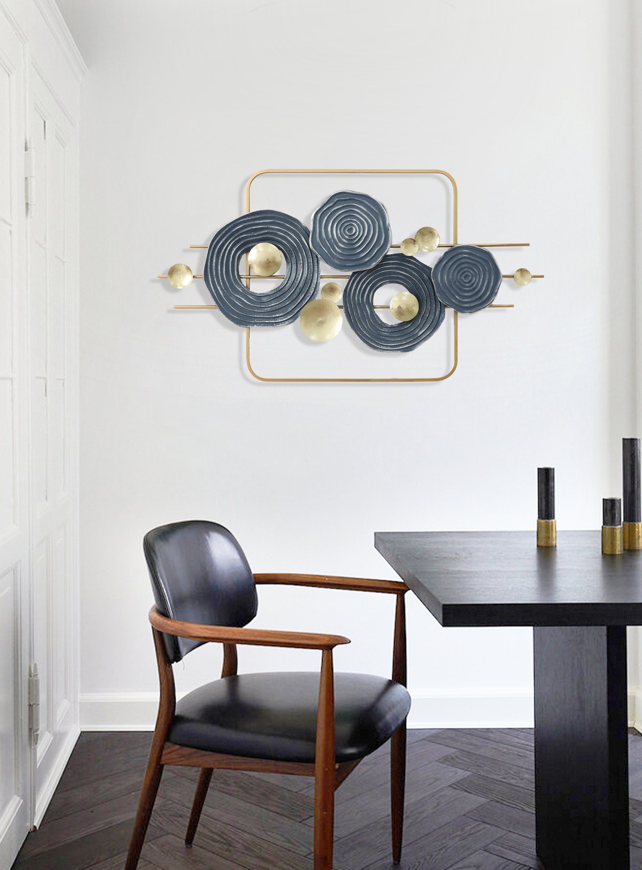 Kobolo Wandbild Metallbild Bild CIRCOLO aus Metall - gold grau, im Used Look