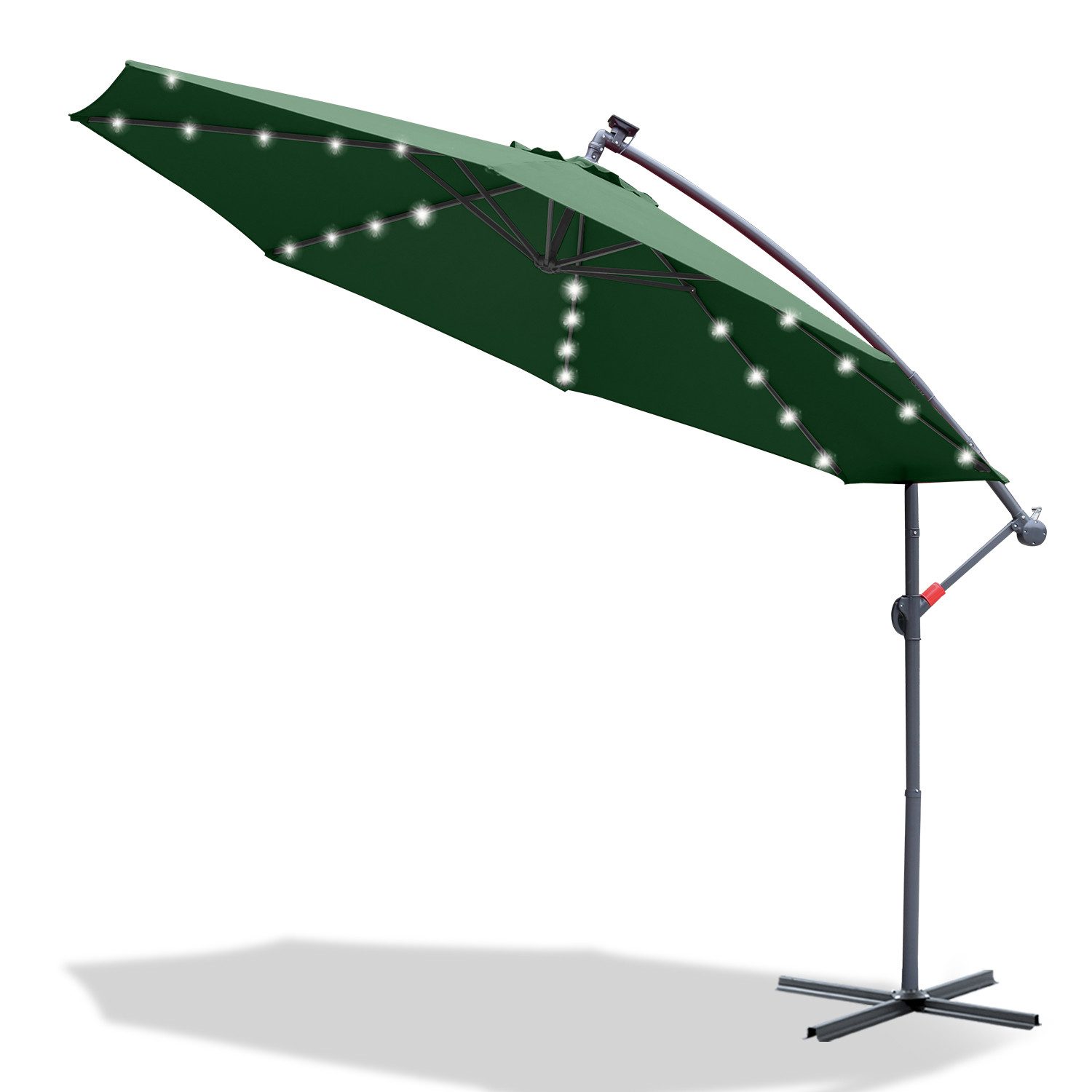 Sonnenschirm Gartenschirm 300cm, Ampelschirm mit LED Solar um 360° drehbar Grün