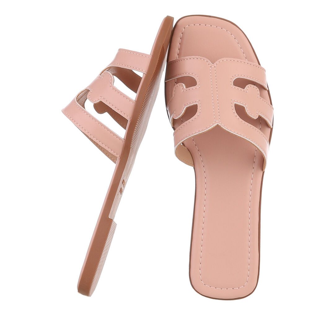 Ital-Design Damen Pantoletten mit Cut-out-Design, flach Pantolette (91970925) Blockabsatz Pantoletten in Altrosa