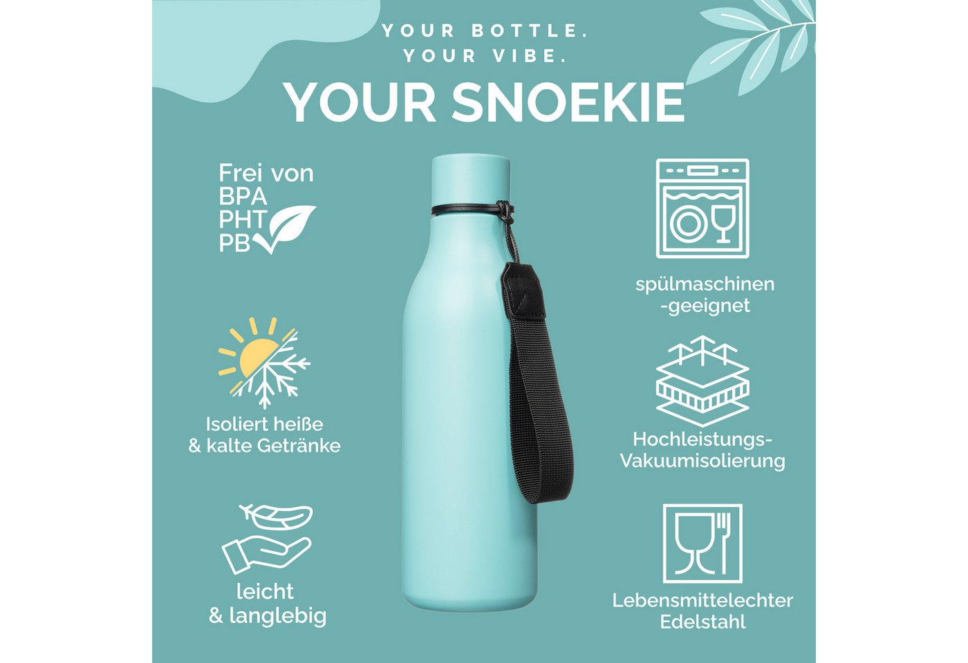 SNOEKIE Thermoflasche SNOEKIE Edelstahl Thermoflasche, SGS Geprüft, Spülmaschinengeeignet