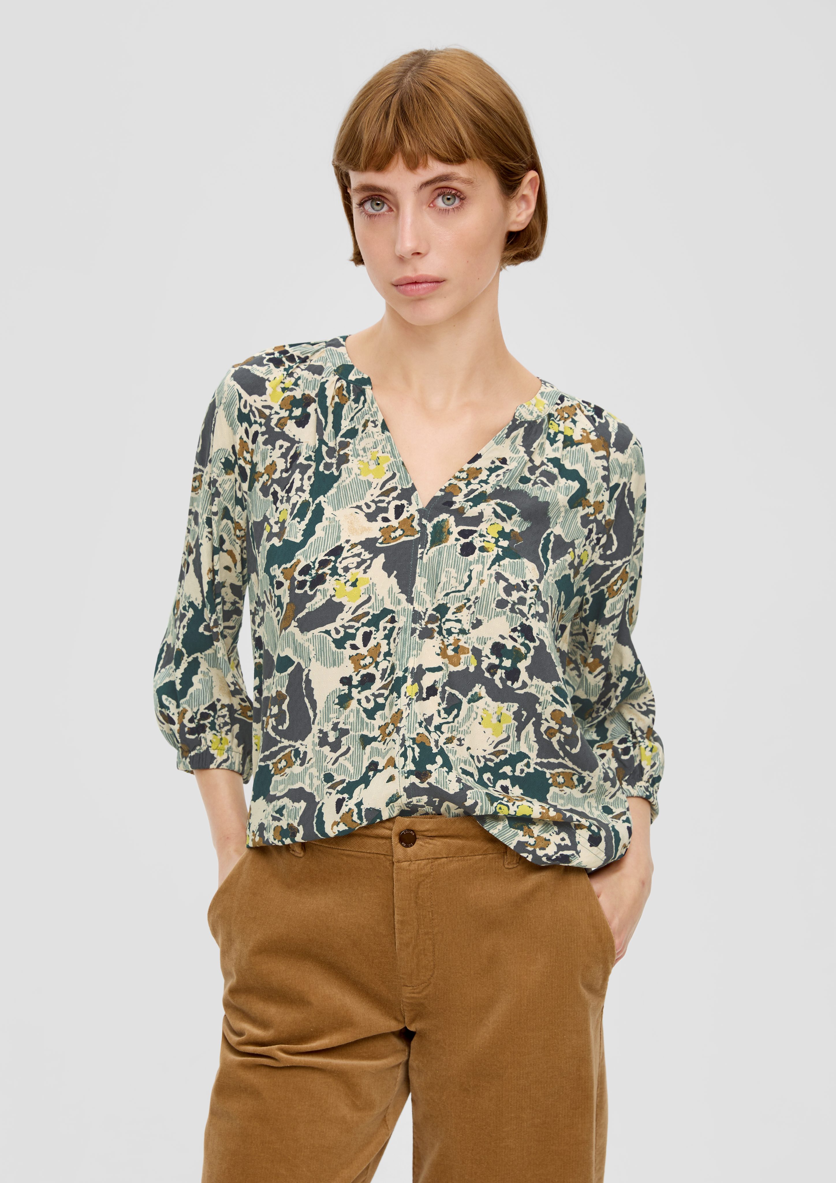 s.Oliver Langarmbluse Bluse aus Viskose-Jacquard Raffung