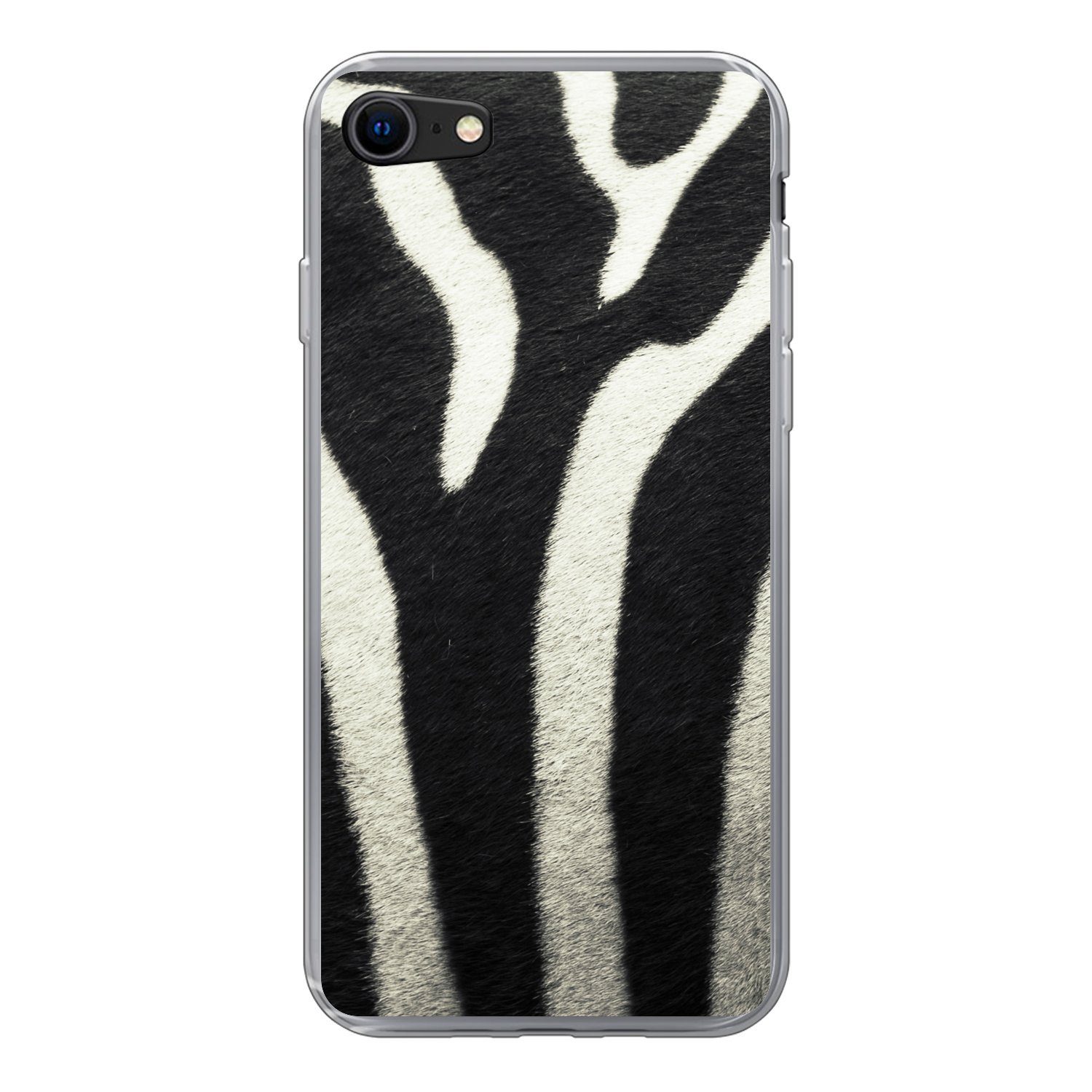 MuchoWow Handyhülle für Apple iPhone SE 2020 Tiermuster - Zebra - Schwarz - Weiß, Smartphone-Bumper, Print, Handy Schutzhülle Dünn