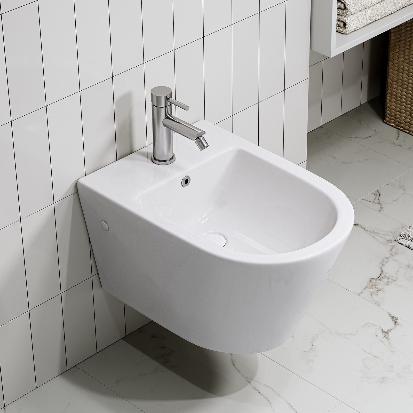 HOROW Bidet Wand Bidet Keramik Bidet Hänge-Bidet WC-Bidet, wandhängend, Keramikschüssel für Intimdusche Podusche Waagerecht Abgang, Keramikschüssel für Intimdusche Podusche