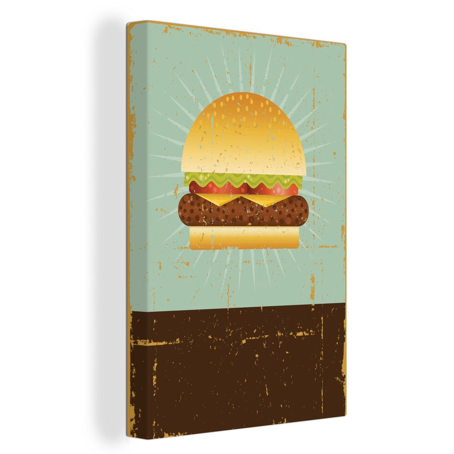 OneMillionCanvasses® Leinwandbild Ein Poster mit der Abbildung eines Hamburgers, (1 St), Leinwandbild fertig bespannt inkl. Zackenaufhänger, Gemälde, 20x30 cm