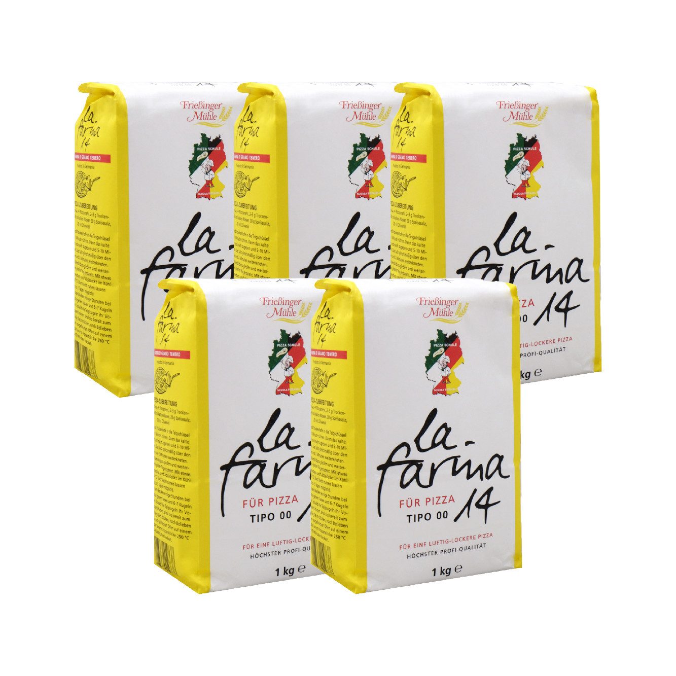 Bielmeier Mehl Pizzamehl 14% Protein Tipo 00 (T405) 5 Stück á 1kg Küchenmeister, 1 x 5000 g, Das Getreide stammt von Landwirten aus der Region (SET210277-5)