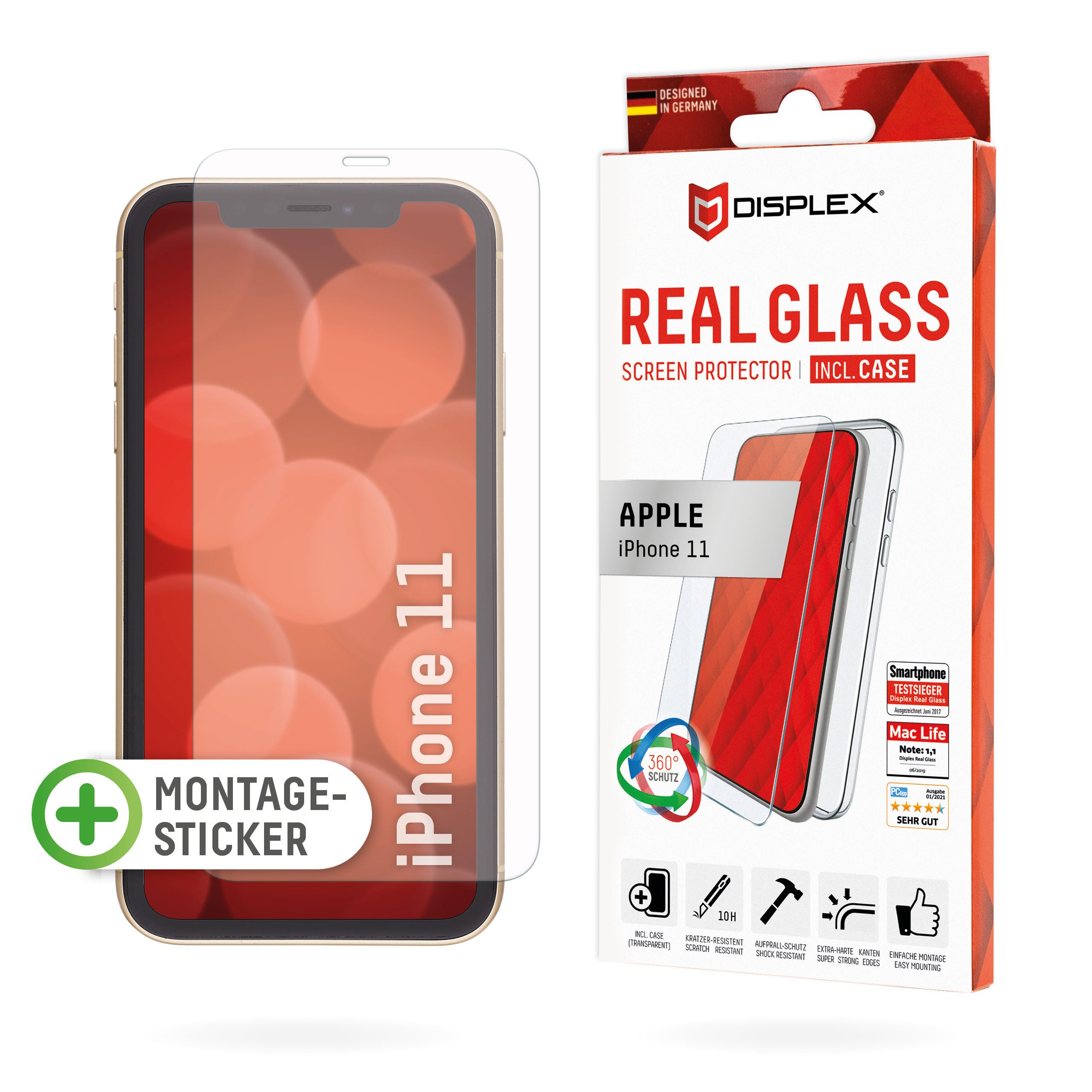 Displex Displayschutzglas DISPLEX Starter Kit - Real Glass + Case für Apple