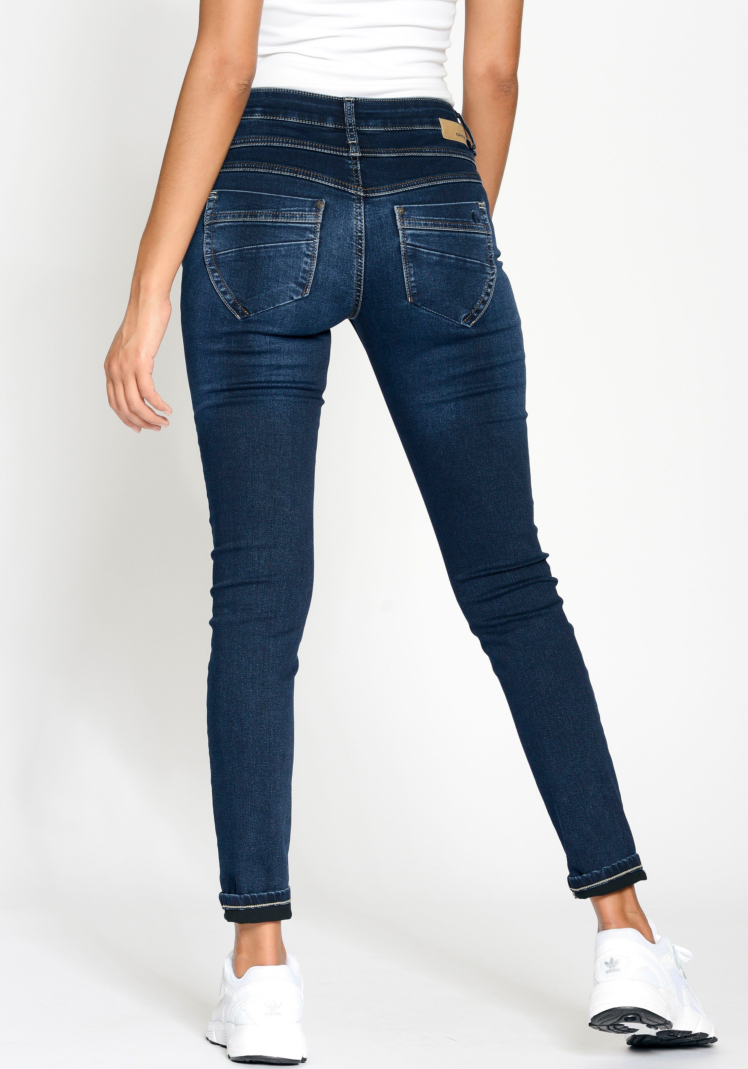 GANG Skinny-fit-Jeans 94MORA mit vorne blue und Passe deep dark 3-Knopf-Verschluss