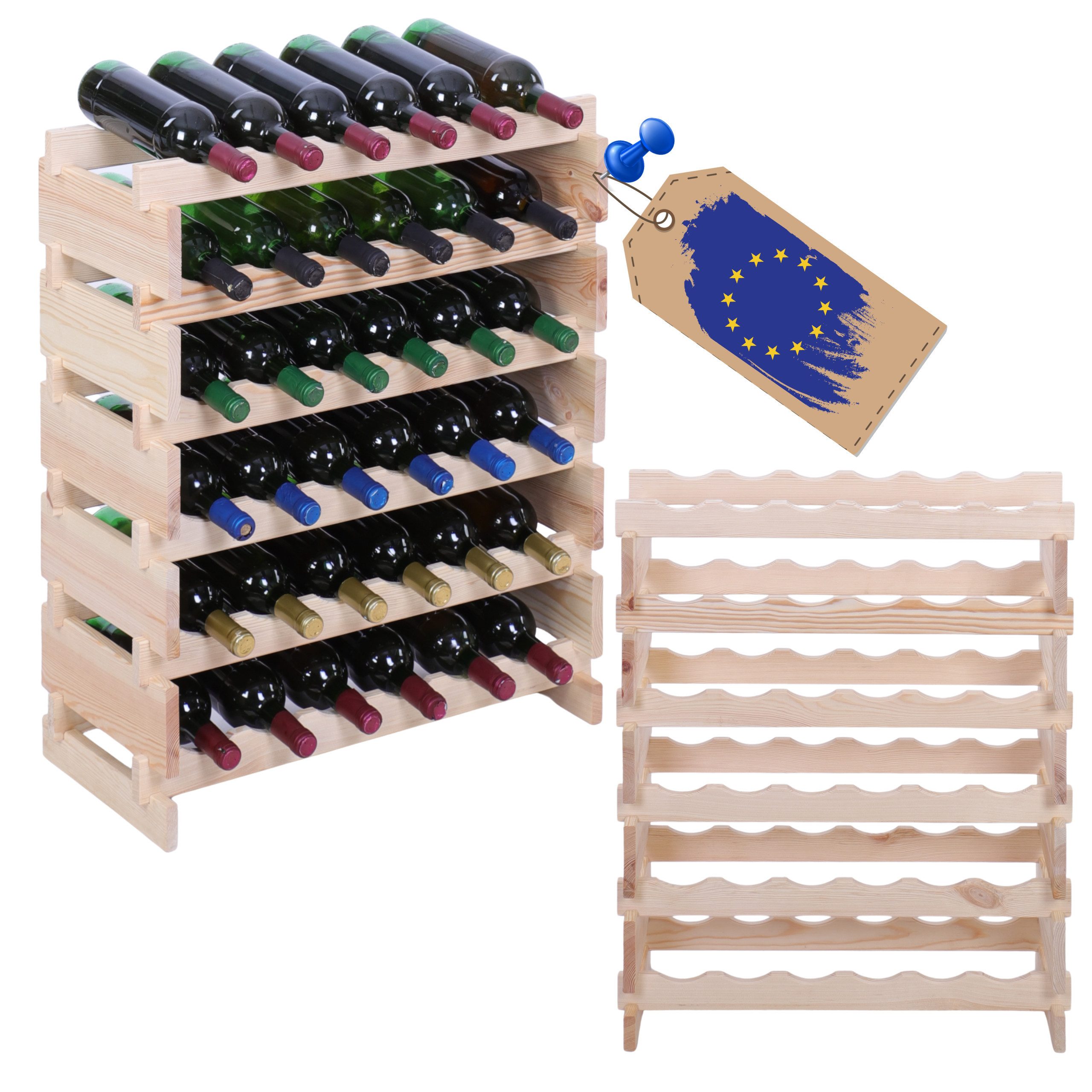 Modo24 Weinregal Flaschenregal Holzregal Flaschenständer Varianten 4 bis 216 Flaschen, Getränkeregal, 3 Farben, FSC Holz Nachhaltig