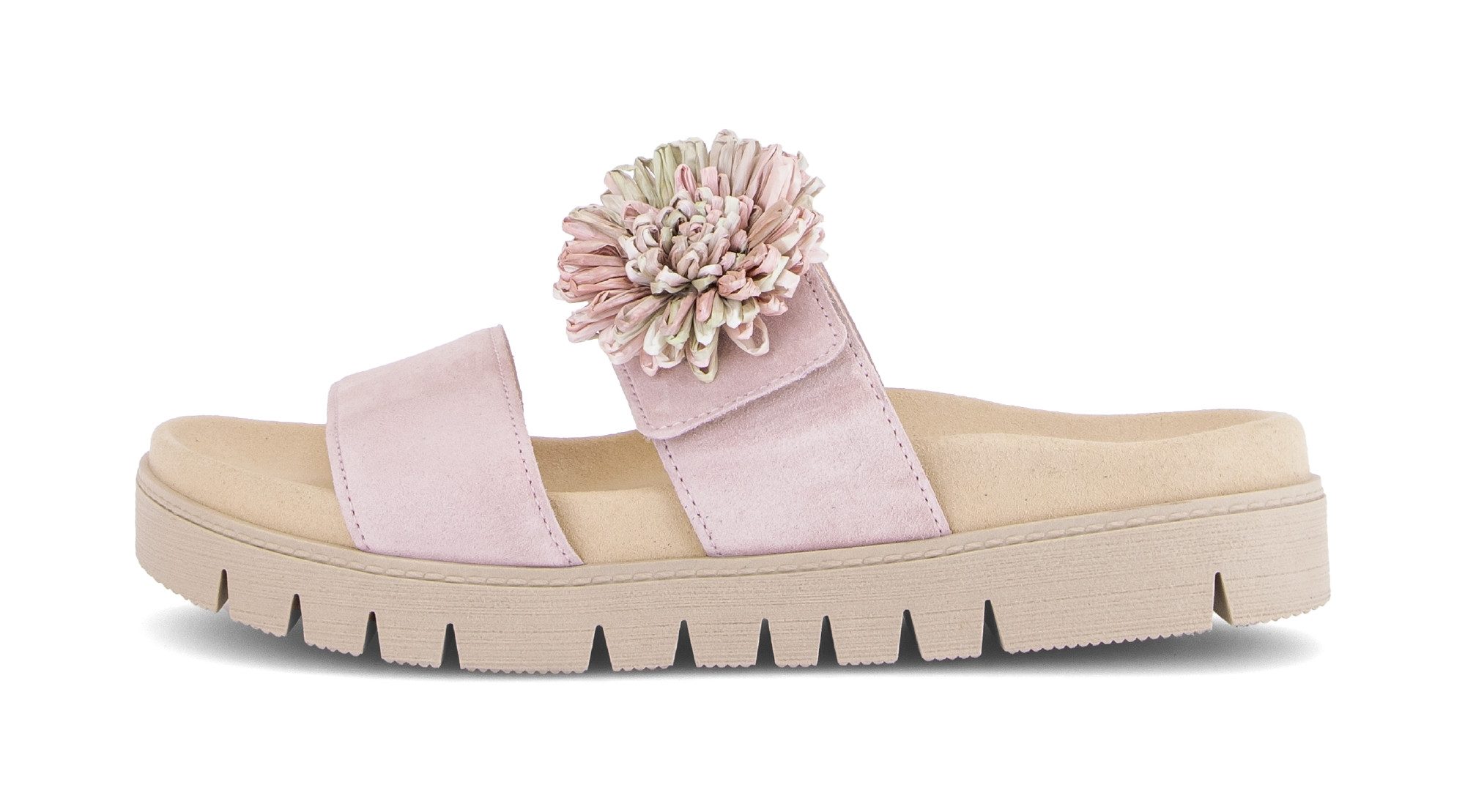 Gabor Pantolette Plateau, Sommerschuh, Schlupfschuh mit Bast-Zierblüte