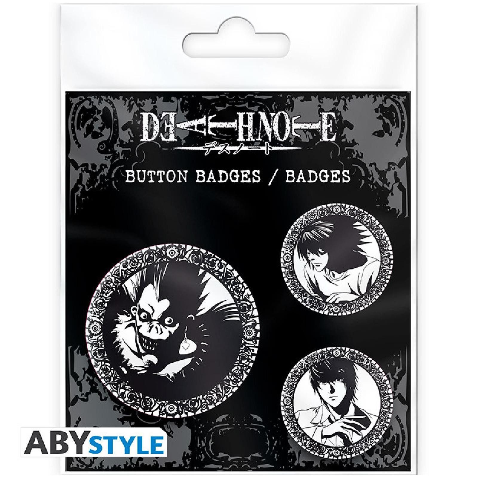 Pin Di Death Note ABYstyle Pins DEATH NOTE - Badge Pack - Light, L & Ryuk