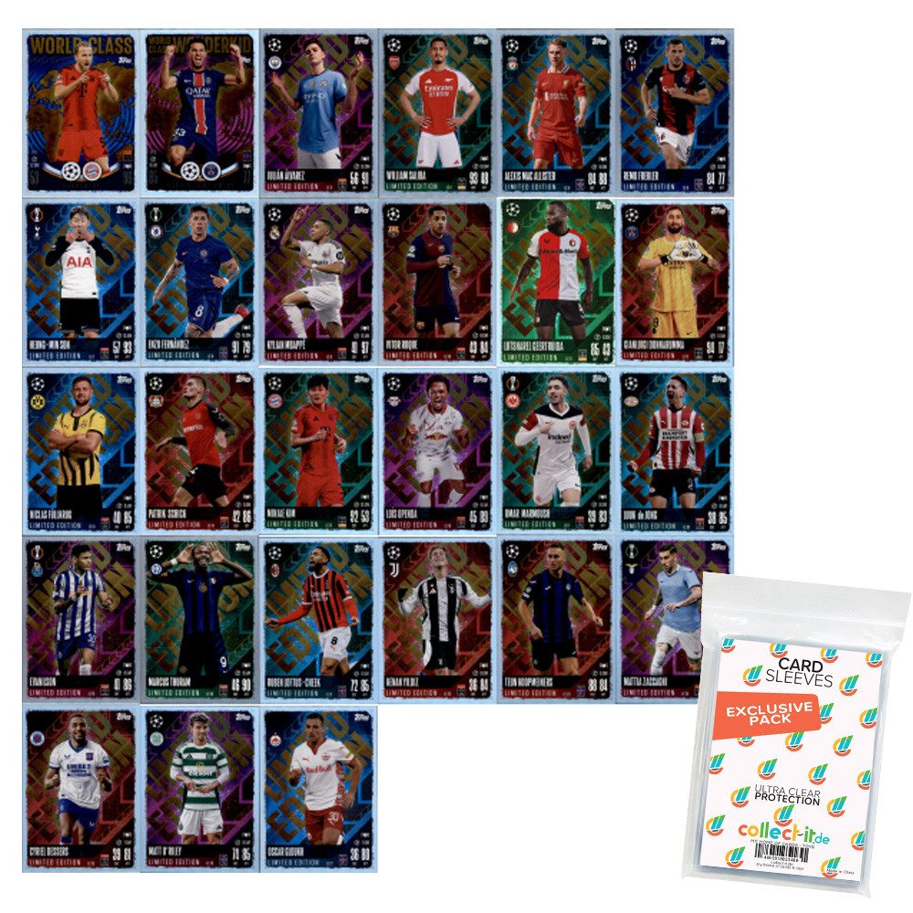 Topps Sammelkarte Match Attax Champions League 24/25 Alle 27 Limitierte Karten + Sleeves