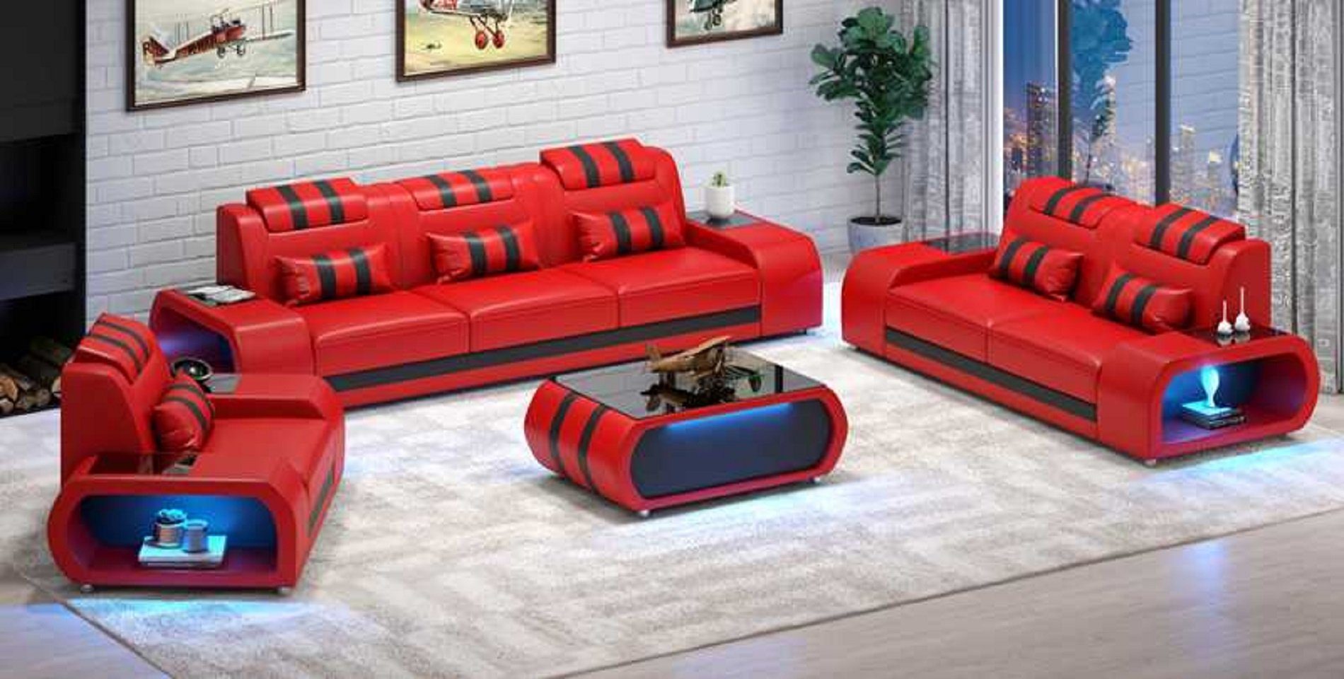 JVmoebel Wohnzimmer-Set Couchgarnitur Zweisitzer Sessel Dreisitzer 3tlg Modern Set, (3-St., Nur Sofa 2+3 Sitzer + Sessel), Made in Europe Rot
