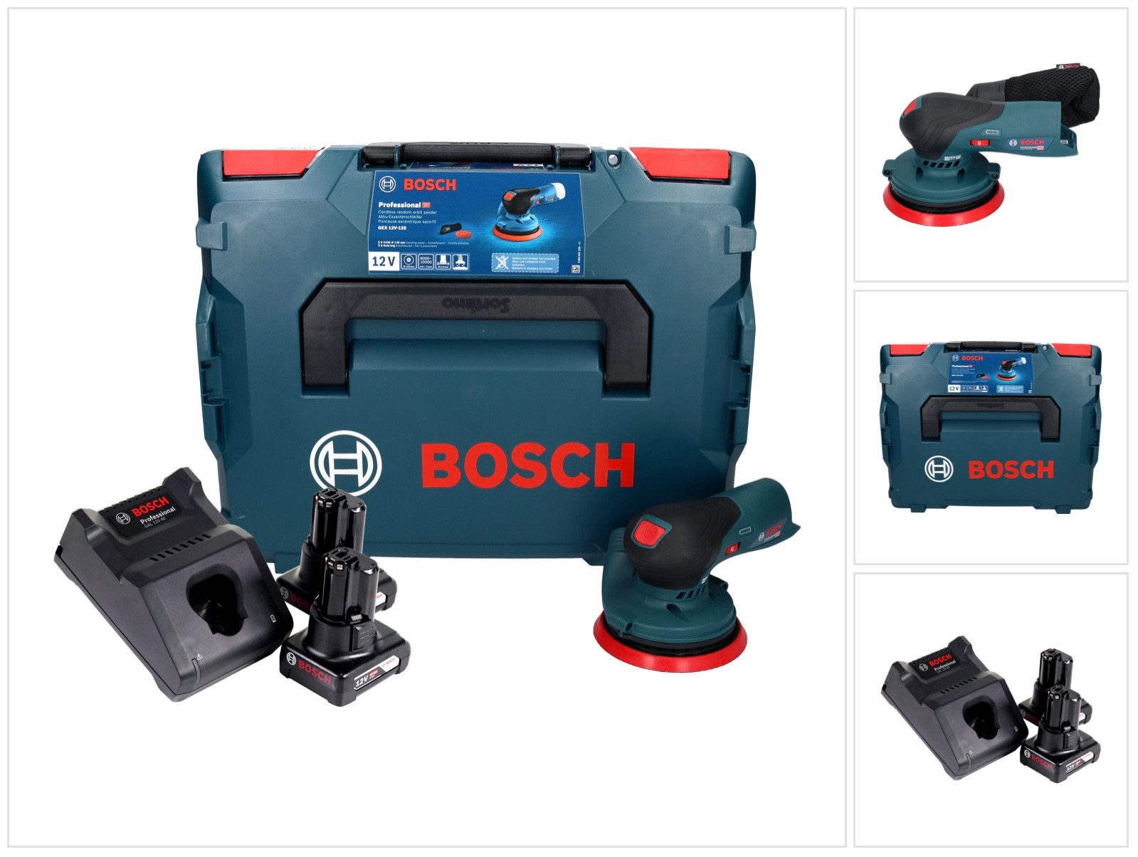 Bosch Professional Akku-Exzenterschleifer GEX 12V-125 Professional 12 V 125 mm Brushless + 2x Akku 6,0 Ah