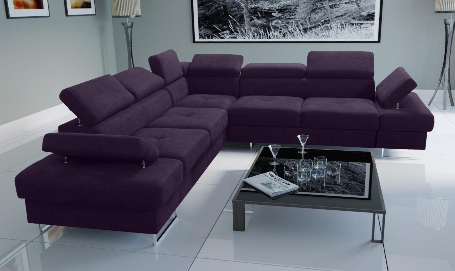 Neue Ware zu günstigen Preisen JVmoebel Ecksofa Sofa Design, Couch Wohnzimmer Europe Lila Made L-Form in Polsterung