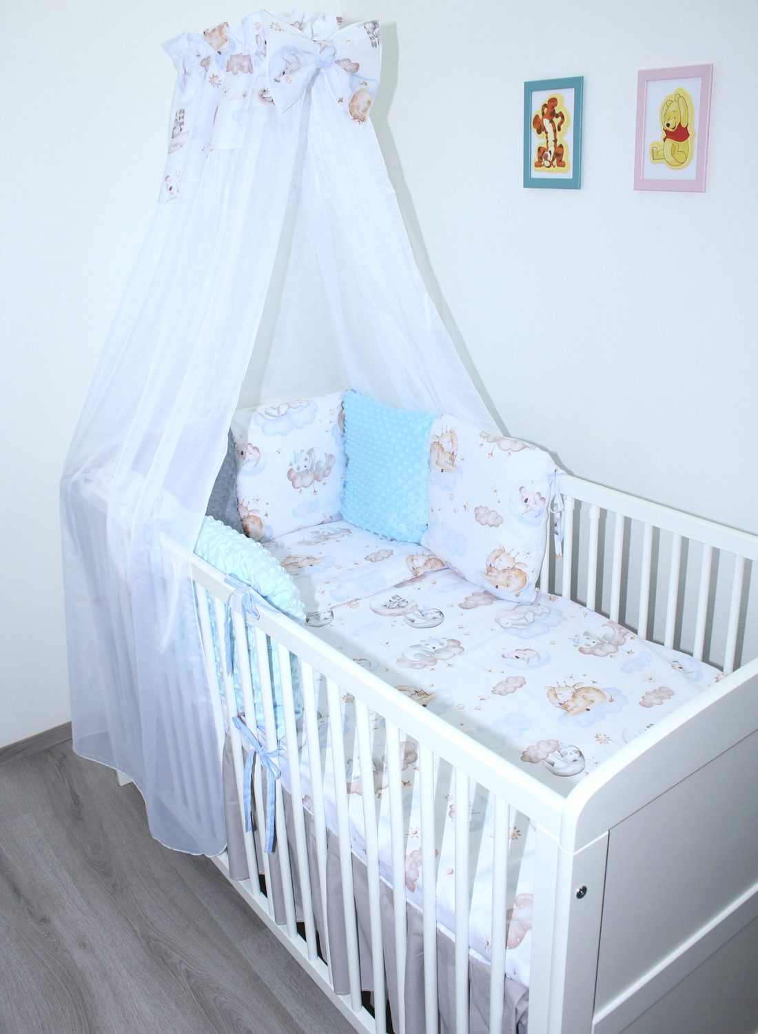 Babybettwäsche Bettwäsche Bettset MINKY - 6 x Kissen -6t -Nestchen Chiffon Himmel-8