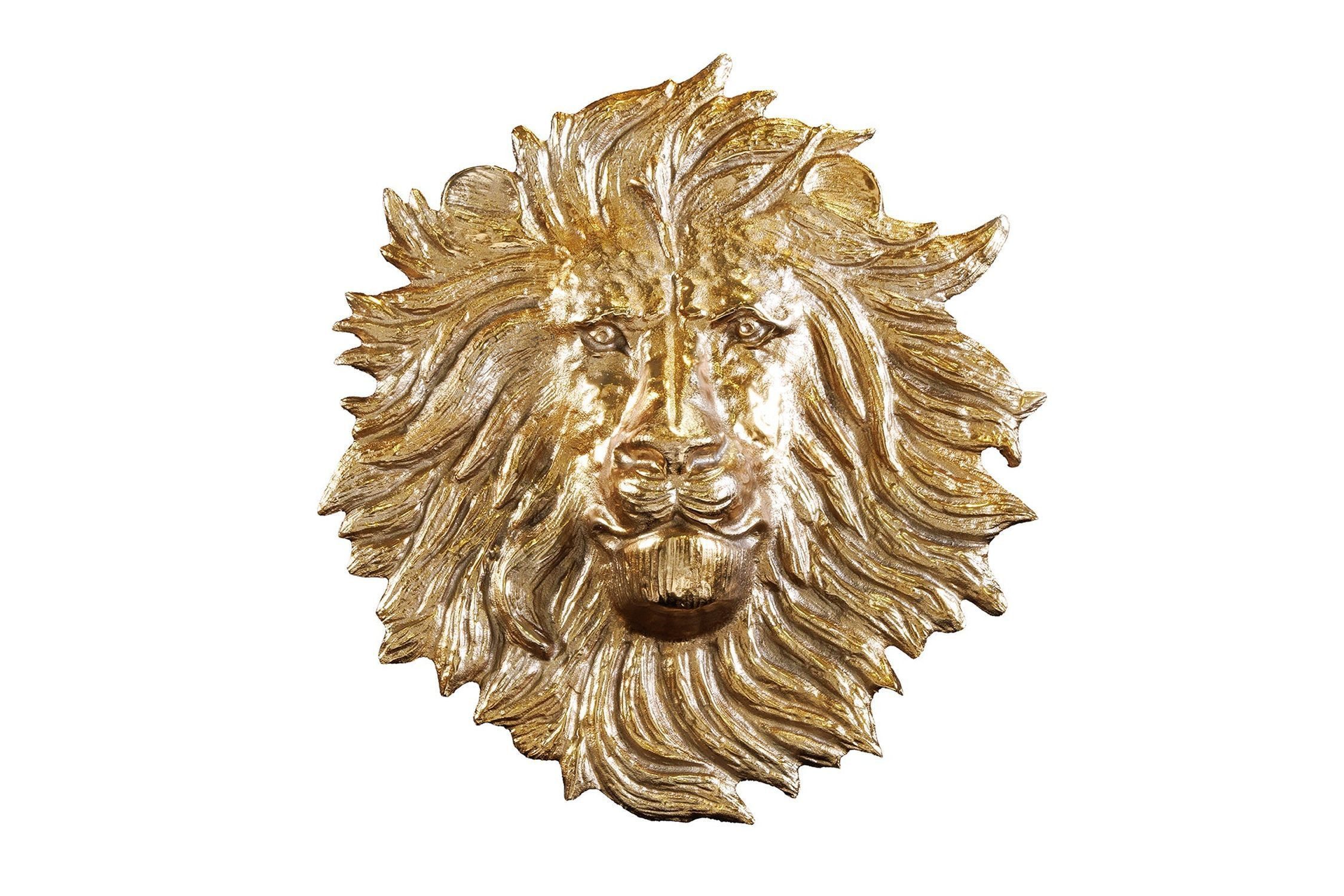 Licht-Erlebnisse Wanddekoobjekt TARIFA, Metall in Gold Löwenkopf H: 58 cm groß Handarbeit