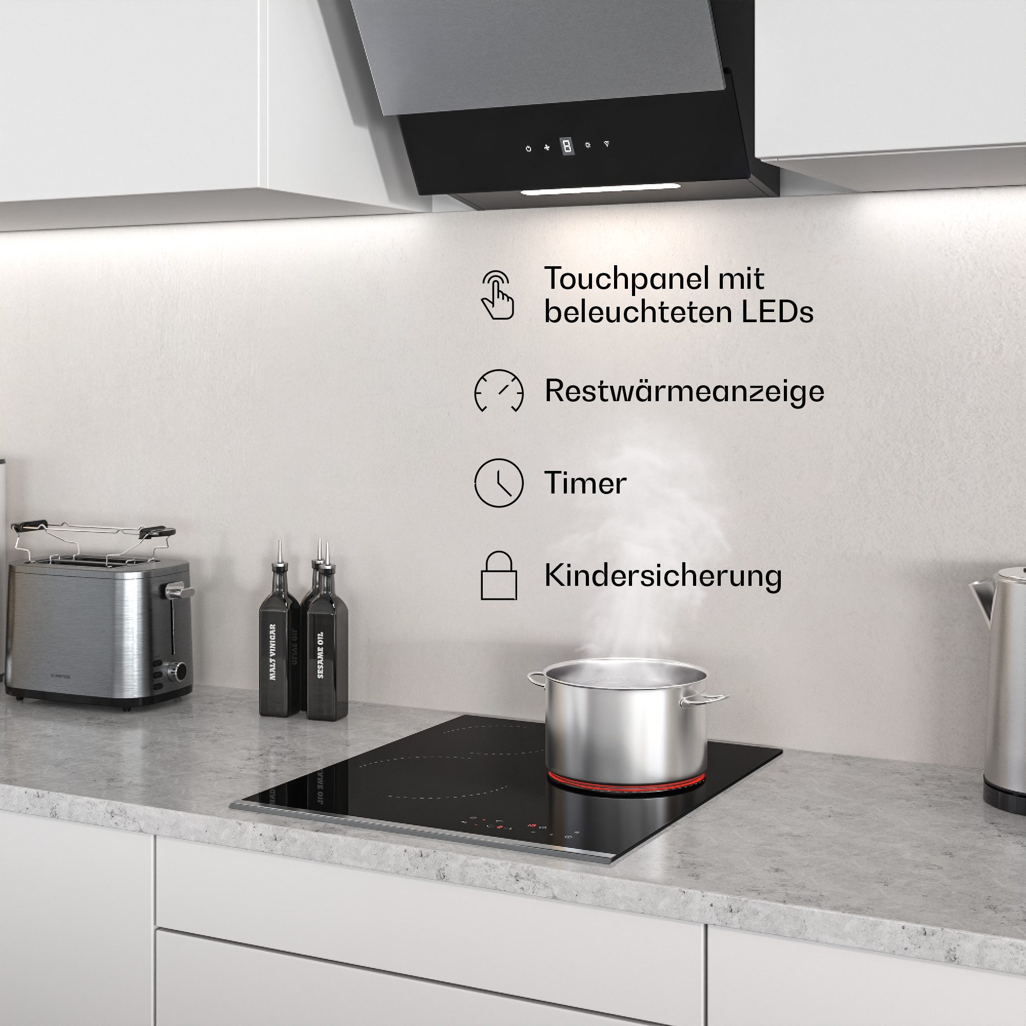 Klarstein Elektro-Kochfeld VeroSteel, Elektrische Kochfelder 3 Ovale Zonen Aluminium 5000 W Touch