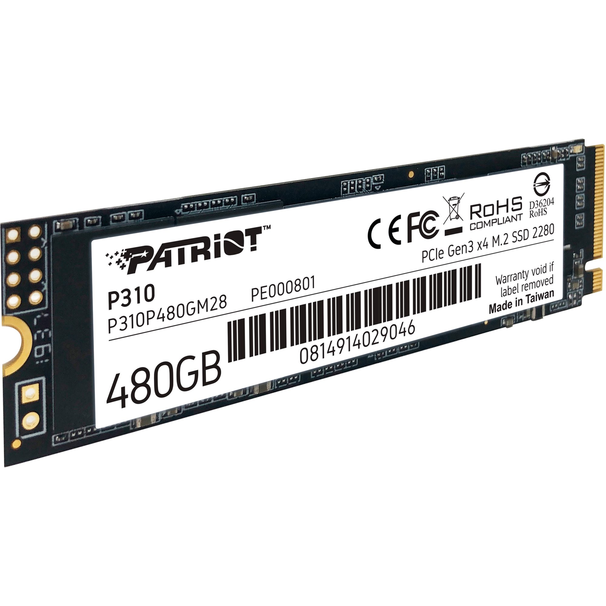 Patriot Patriot P310 480 GB, SSD, (PCIe 3.0 x4, NVMe 1.3, M.2 2280) interne SSD (480 GB) M2" 1.700 MB/S Lesegeschwindigkeit, 1.500 MB/S Schreibgeschwindigkeit, PCIe 3.0 x4, NVMe 1.3, M.2 2280