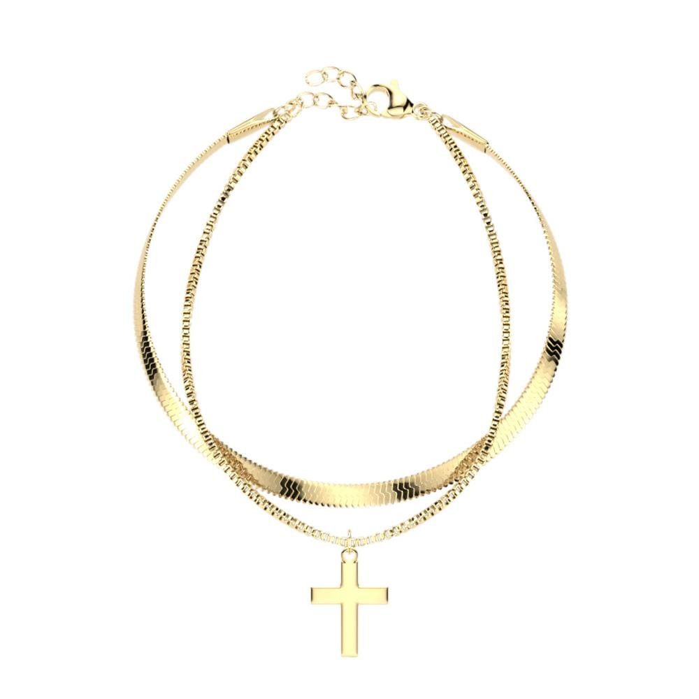 BUNGSA Armband Doppelarmband Kreuz Gold Bracelet aus 1-tlg), Edelstahl Armschmuck Damen (1 Armband