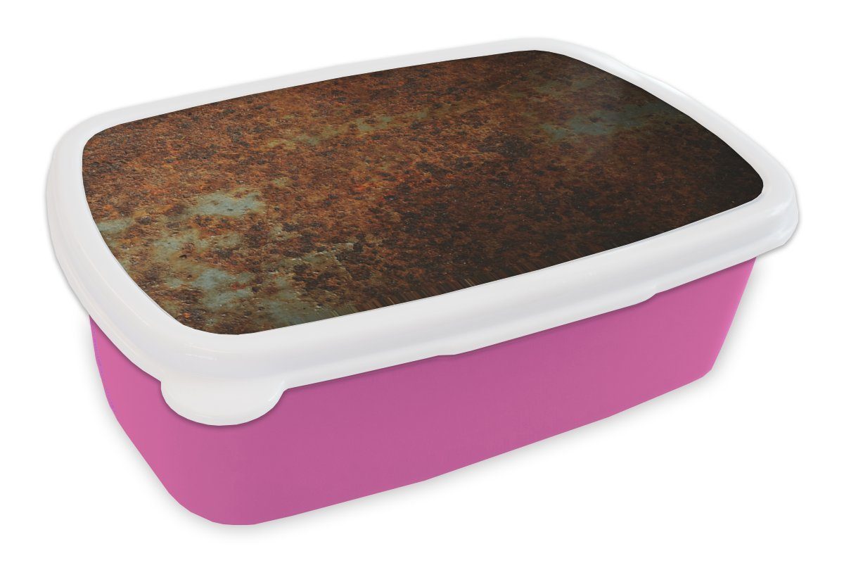 MuchoWow Lunchbox Metall - Rost - Retro, Kunststoff, (2-tlg), Brotbox für Erwachsene, Brotdose Kinder, Snackbox, Mädchen, Kunststoff rosa