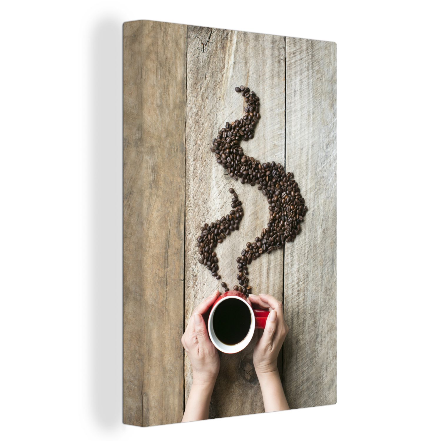 OneMillionCanvasses® Leinwandbild Espresso mit Kaffeebohnen, (1 St), Leinwandbild fertig bespannt inkl. Zackenaufhänger, Gemälde, 20x30 cm