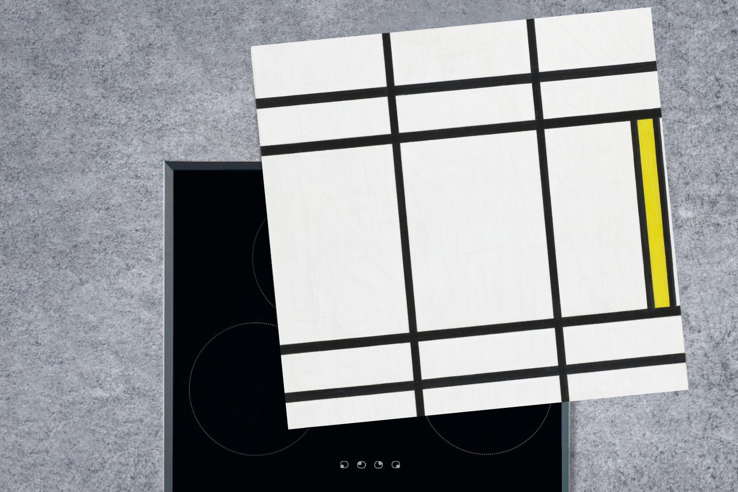 Vinyl, (1 für Ceranfeldabdeckung, 78x78 cm, Rot küche Piet Arbeitsplatte tlg), - in Gelb Mondrian, Komposition MuchoWow Weiß, Herdblende-/Abdeckplatte und