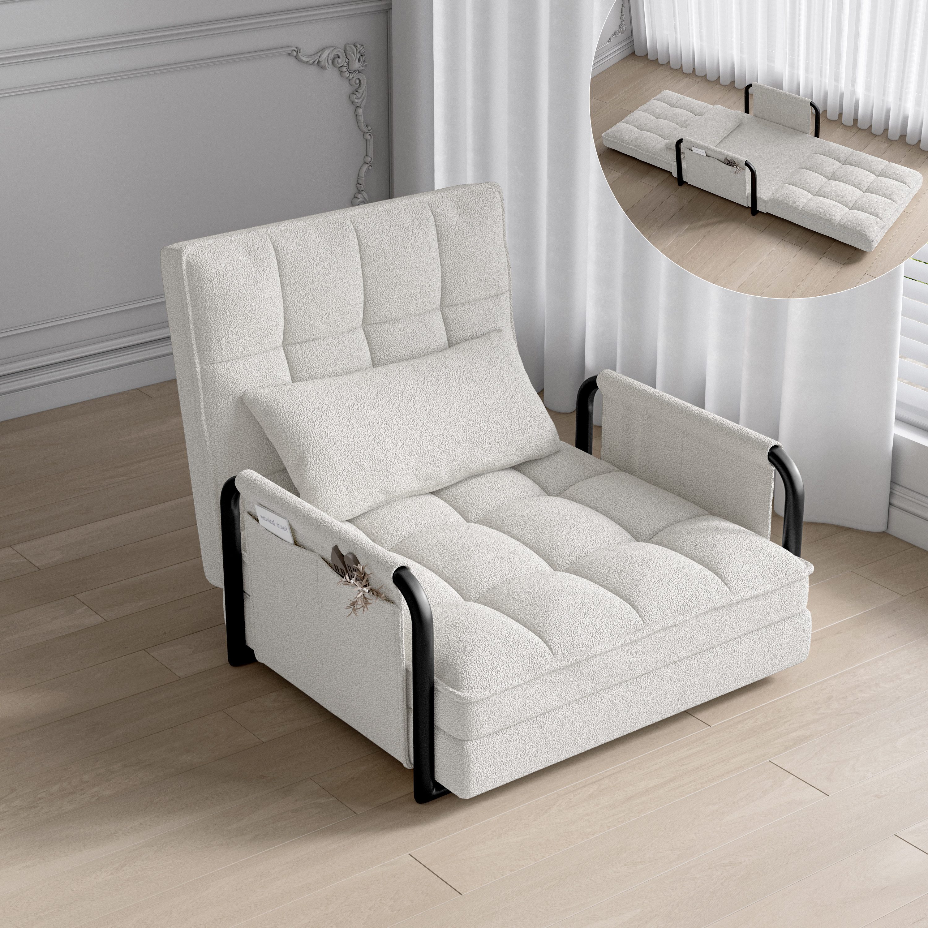 Furnishings Home Schlafsofa Loungesessel Schlafsessel 2 in 1, inkl. Kissen, Sehr gut geeignet für Schlafzimmer und Wohnzimmer 1 Teile, mit Bettfunktion, Sofabett, 82x180 cm, Samt