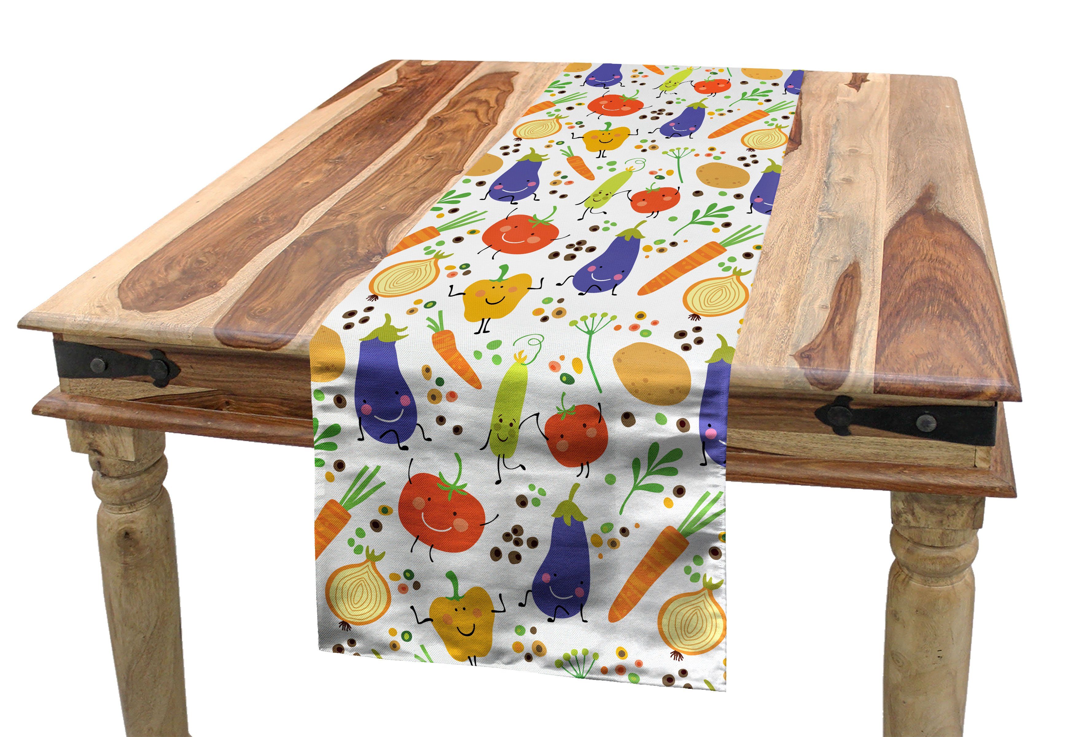 Abakuhaus Tischläufer Esszimmer Küche Rechteckiger Dekorativer Tischläufer, Gemüse Nursery Cartoon-Muster | Tischläufer