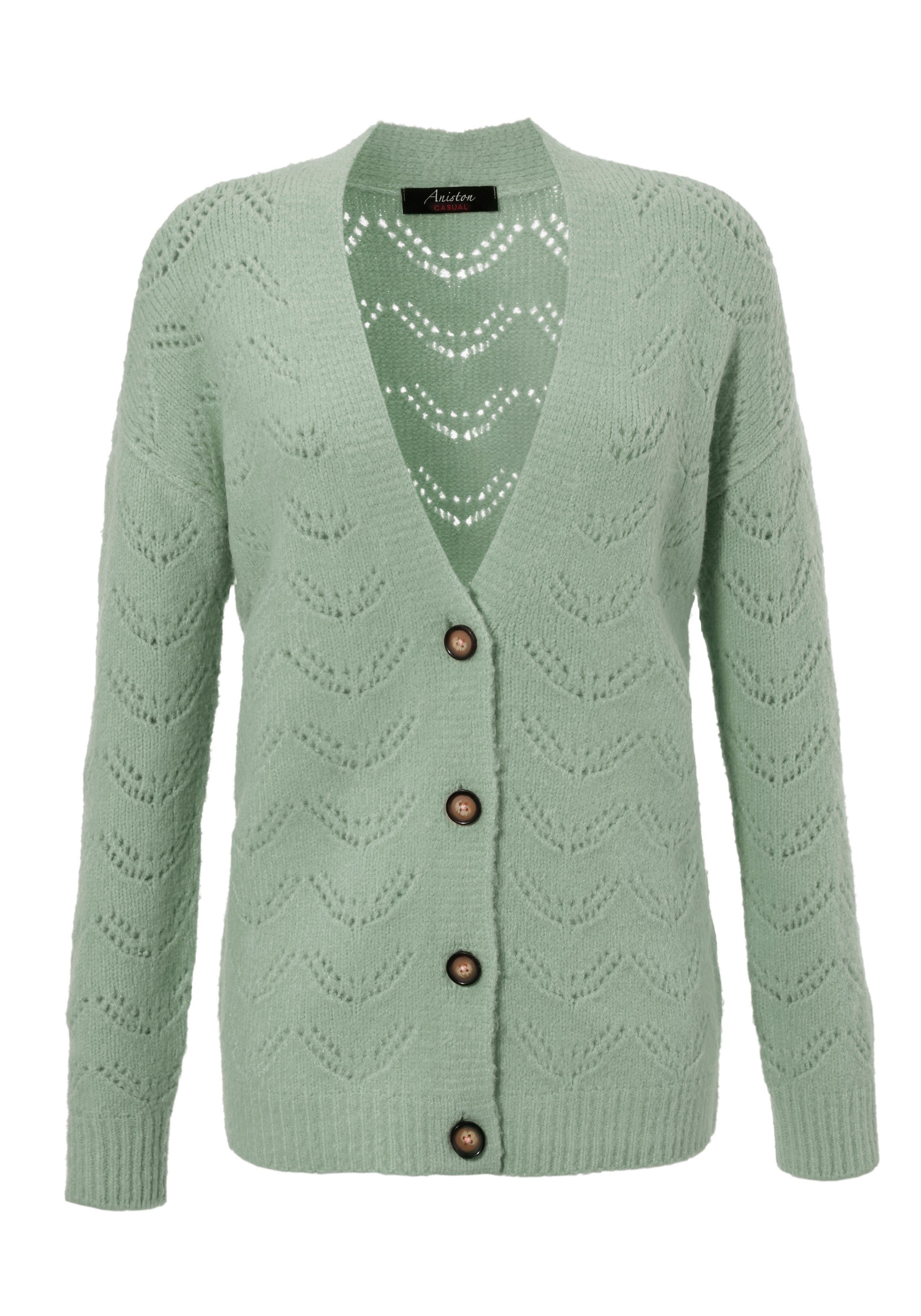 Aniston CASUAL Strickjacke jade Ajourstrickmuster mit