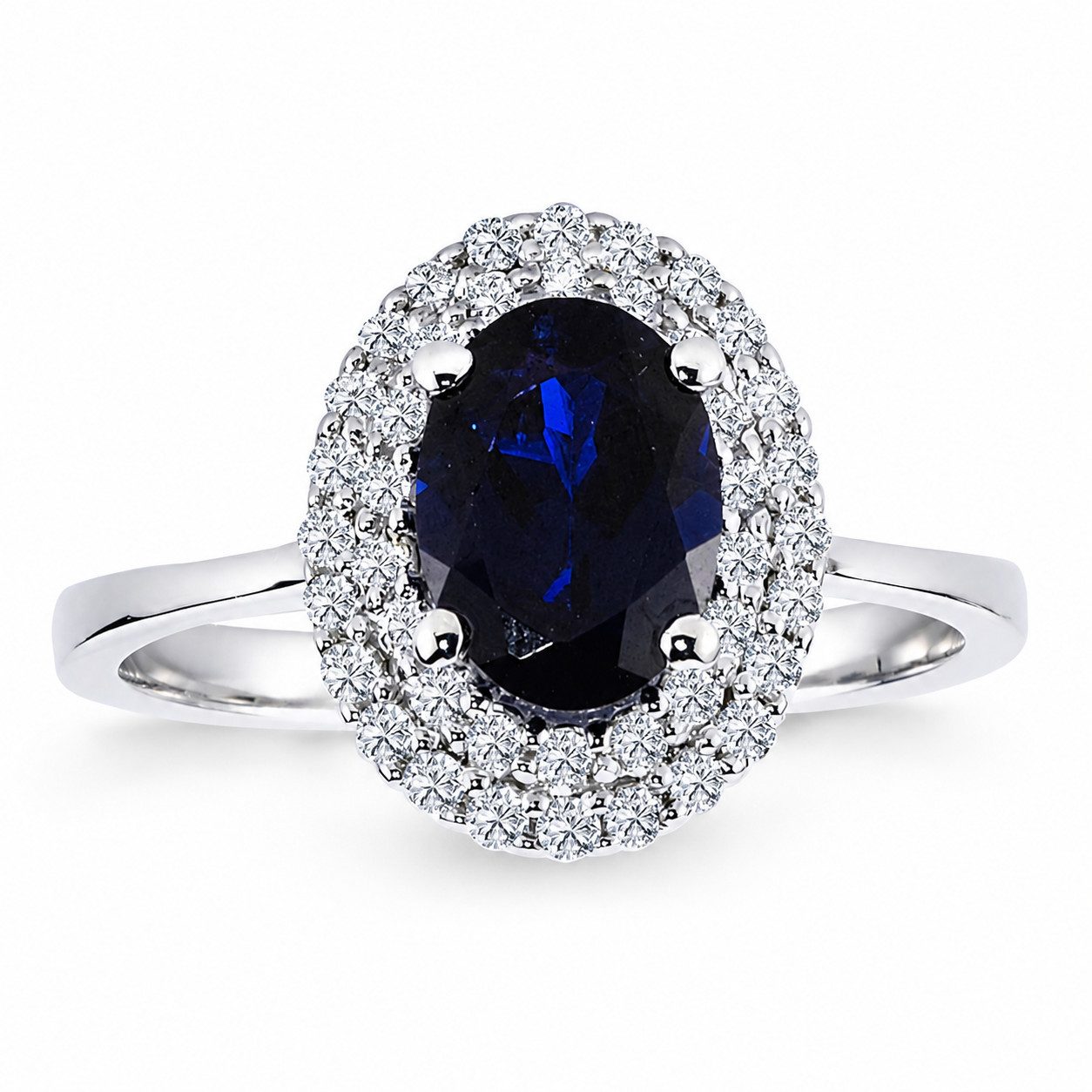 EinStein Diamant Diamantring Diamant Oval Saphir Entourage Halo Ring 14 Karat Weißgold