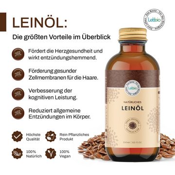 Lebbio Körperöl Leinöl - Fördert die Herzgesundheit und ist entzündungshemmend, 250 ml Inhalt