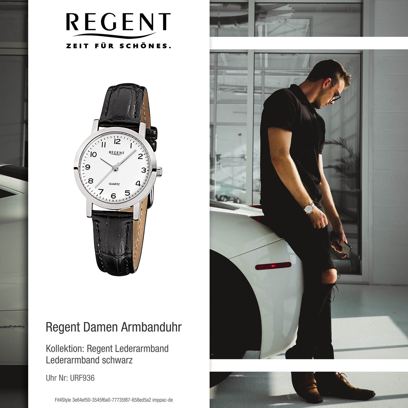 Regent Quarzuhr Regent Damen-Armbanduhr klein schwarz rund, Armbanduhr Analog, Lederarmband 28mm), (ca. Damen