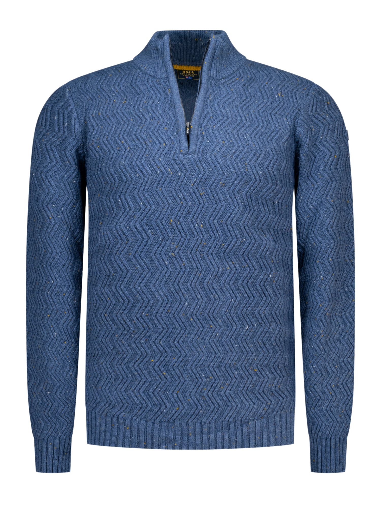 New Zealand Auckland Strickpullover NZA263 H blau,Casual,Wolle,Meliert,Troyer-Kragen,Langarm,Regular Fit