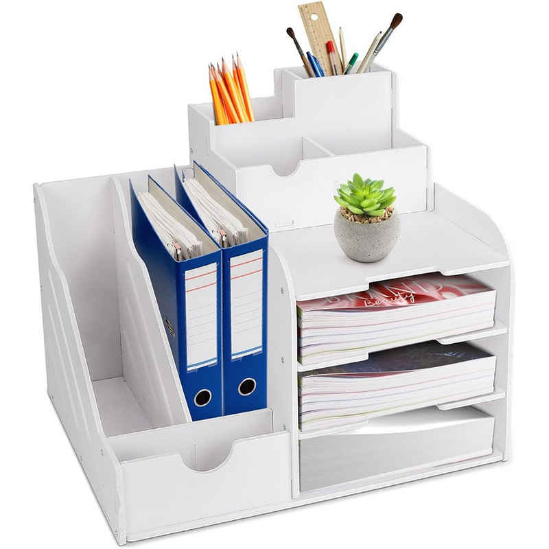 NUODWELL Regal-Schreibtisch 4-stufige weiße Schreibtisch-Aufbewahrungsbox mit Aktenregal