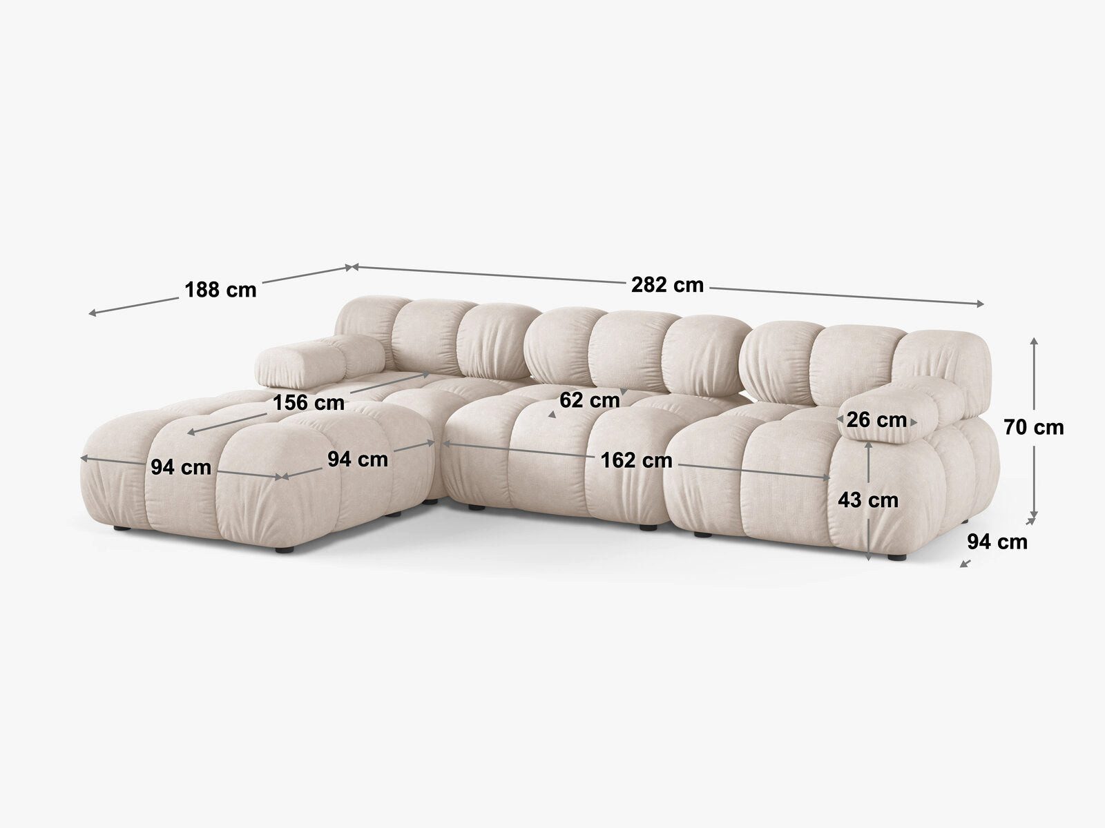 Micadoni Sofa Bellis, modular 4-Sitzer mit flachem Modul