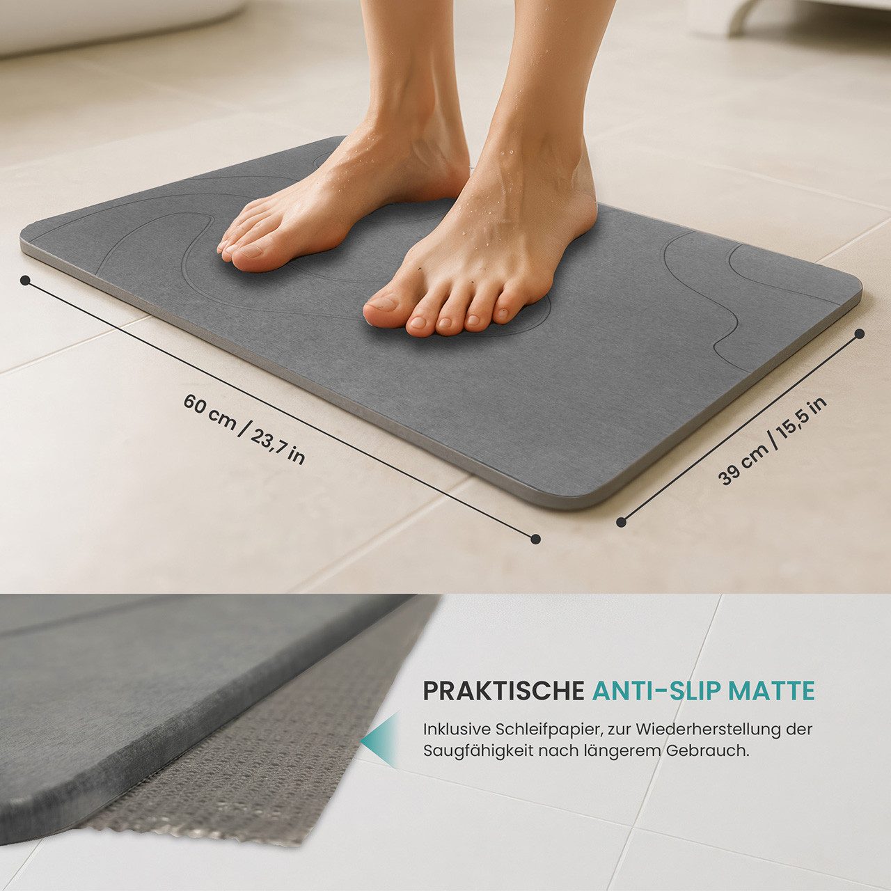 ArtUniverse Badematte Kieslgurmatte dunkelgrau 39x60 cm günstig online kaufen