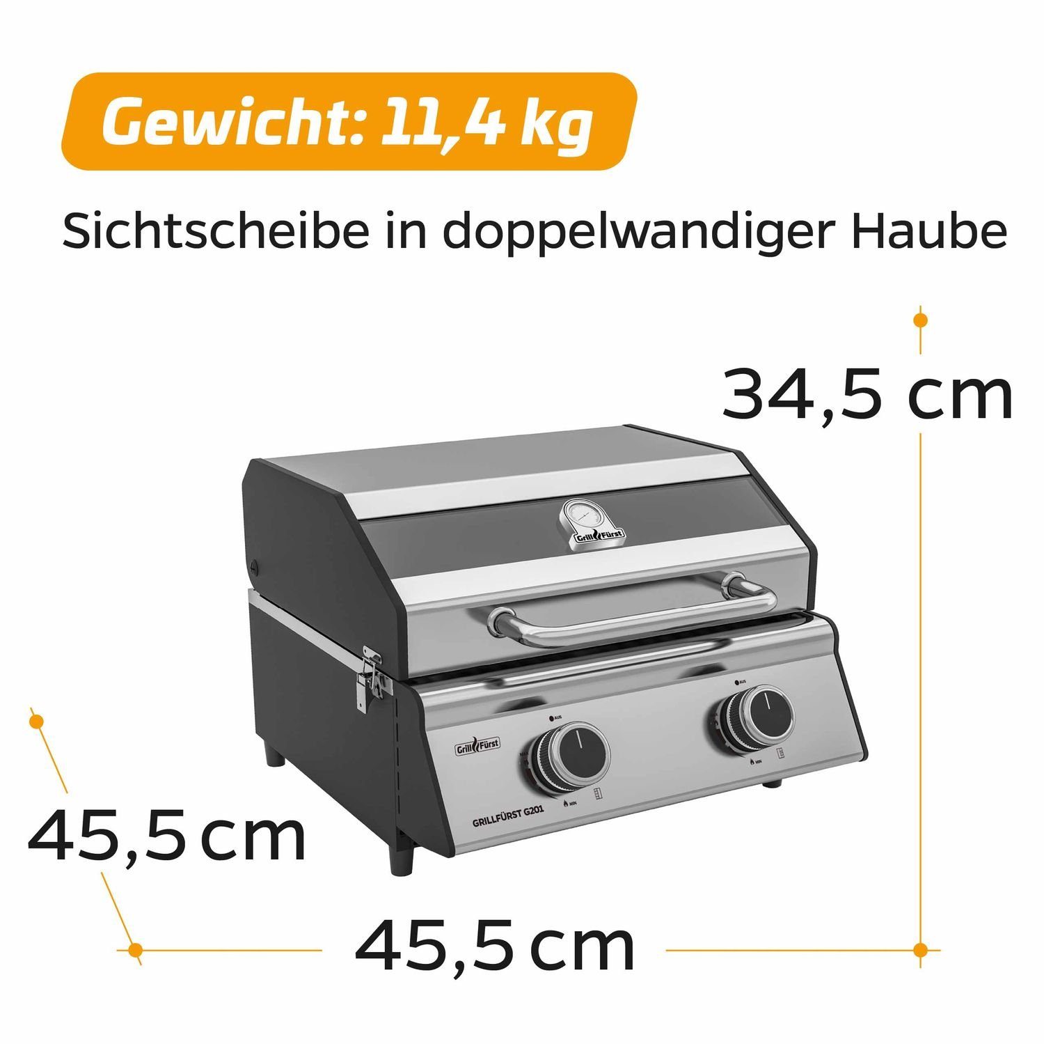 Grillfürst Camping-Gasgrill Grillfürst G201E 2-Brenner Gasgrill portabel v2 - Campinggrill / Balkongrill 50mbar - inkl. Abdeckhaube