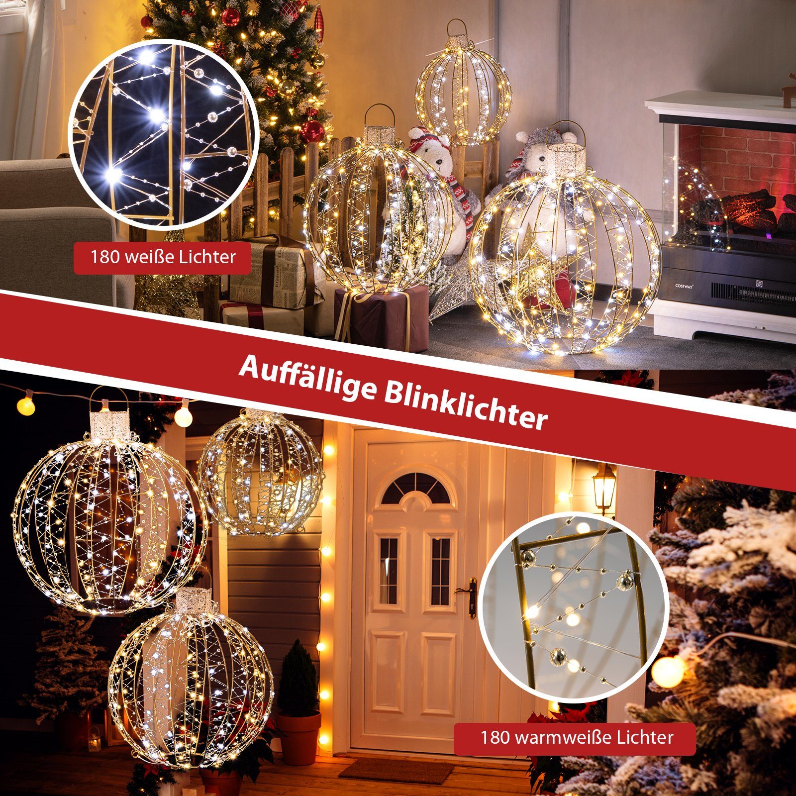 COSTWAY Weihnachtsfigur (3 St), LED Dekokugel, zum Hinhängen & Hinstellen günstig online kaufen