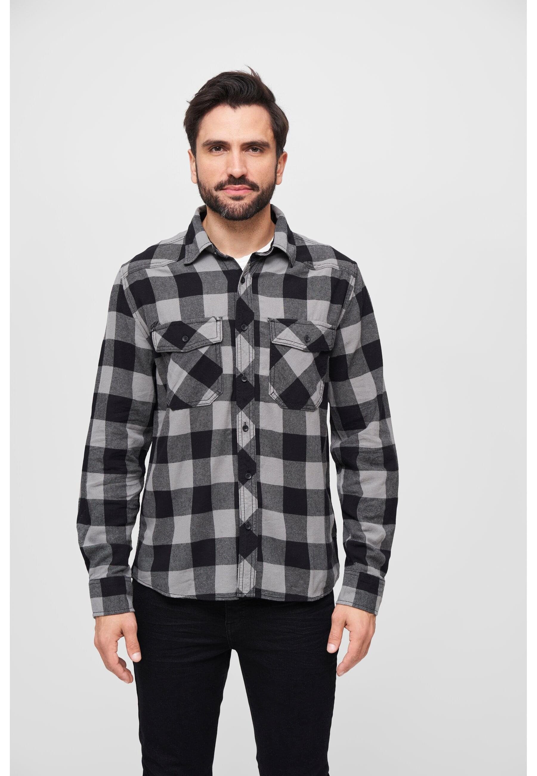 black-charcoal (1-tlg) Brandit Shirt Checked Herren Langarmhemd