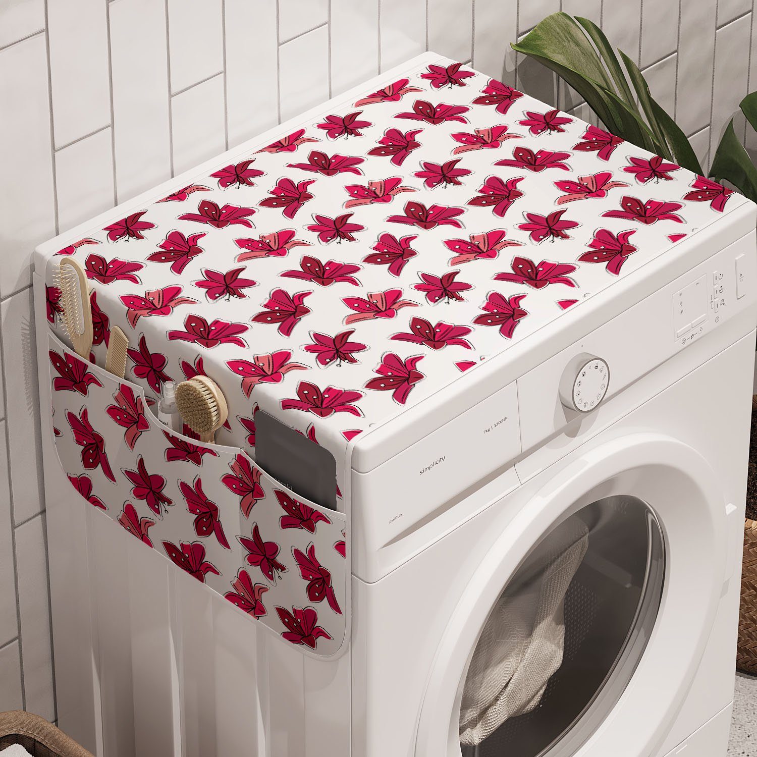 Abakuhaus Badorganizer Anti-Rutsch-Stoffabdeckung für Waschmaschine und Trockner, Blumen Romantische Kunst aus Lilien | Bad-Organizer