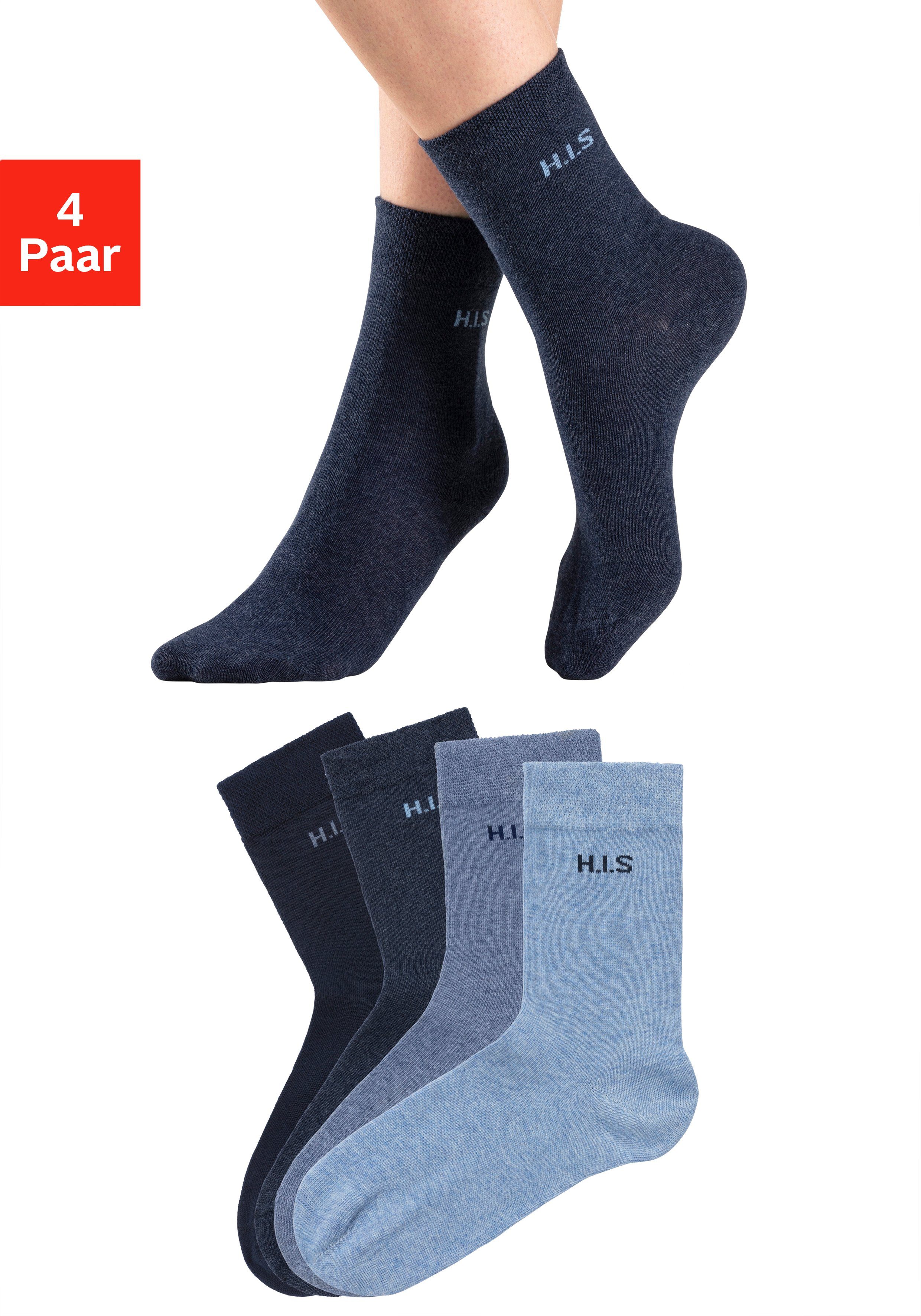 H.I.S Socken (Set, 4-Paar) ohne einschneidendes Bündchen marine, jeans